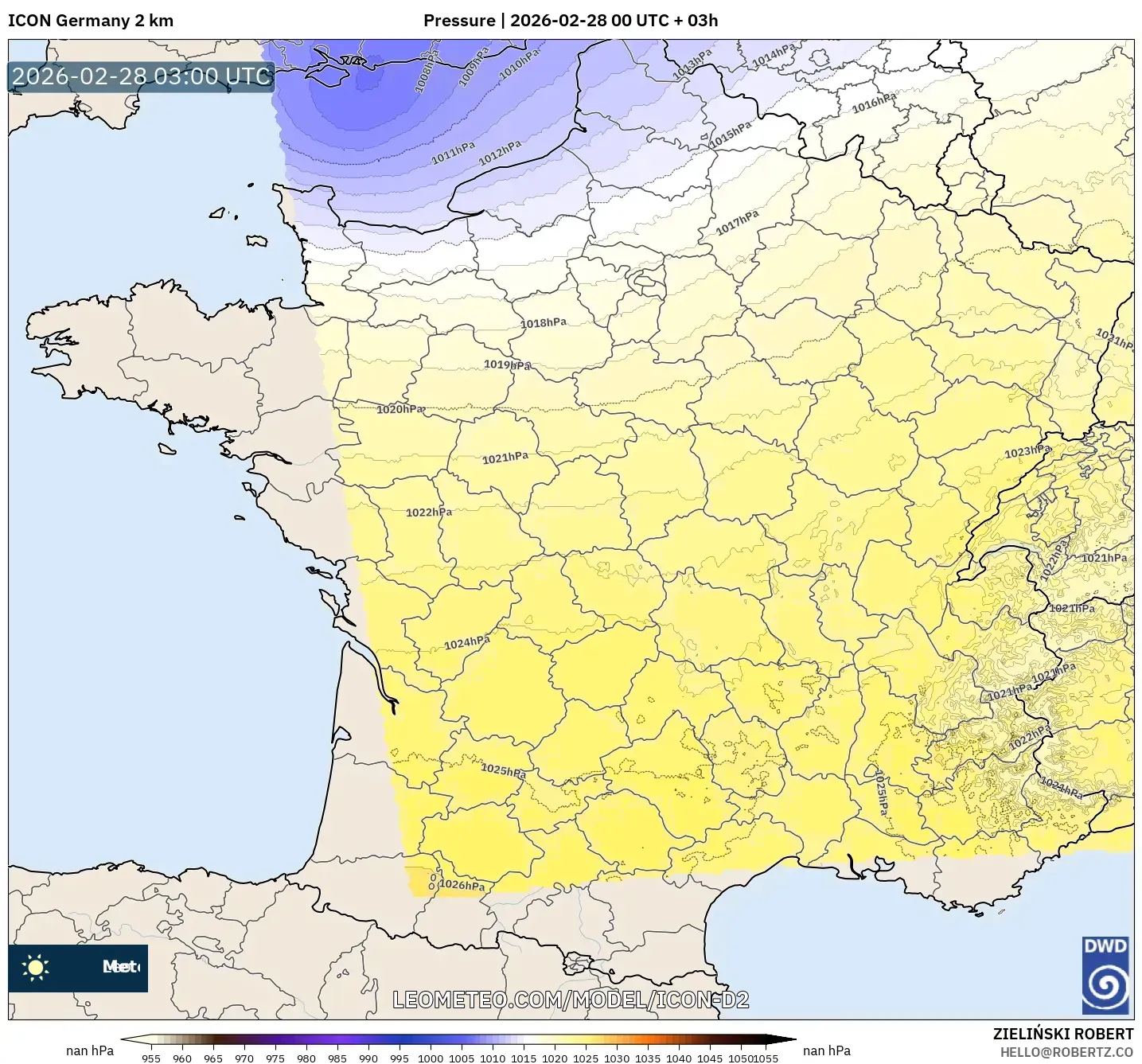 ICON Alemania 2 km model - Francia, Presión