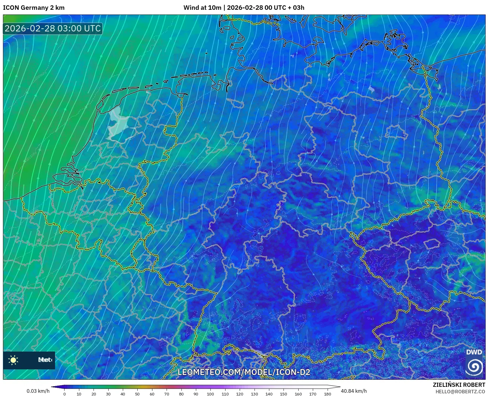 ICON Alemania 2 km model - Alemania, Viento a 10 m