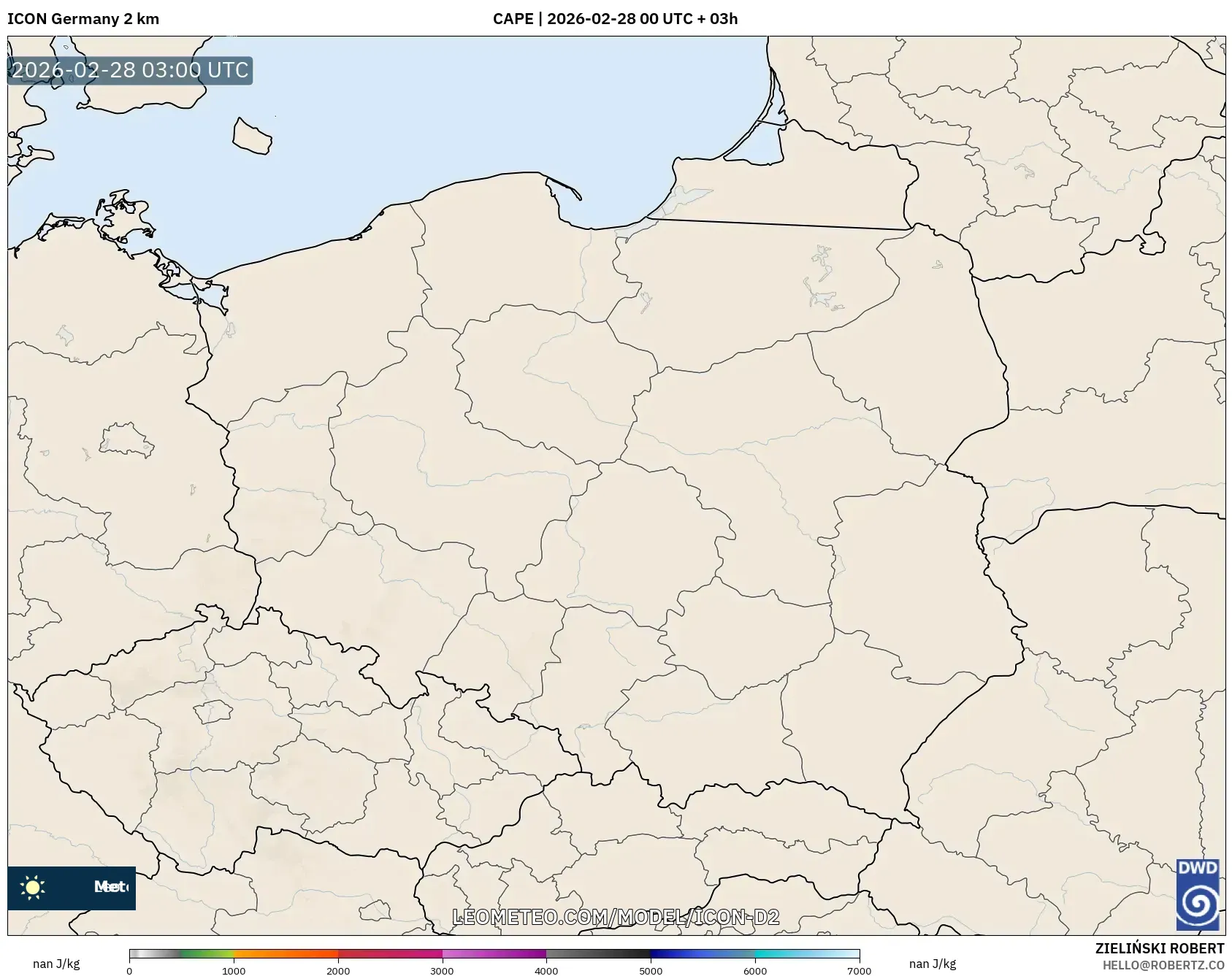 ICON Alemania 2 km model - Polonia, CAPE