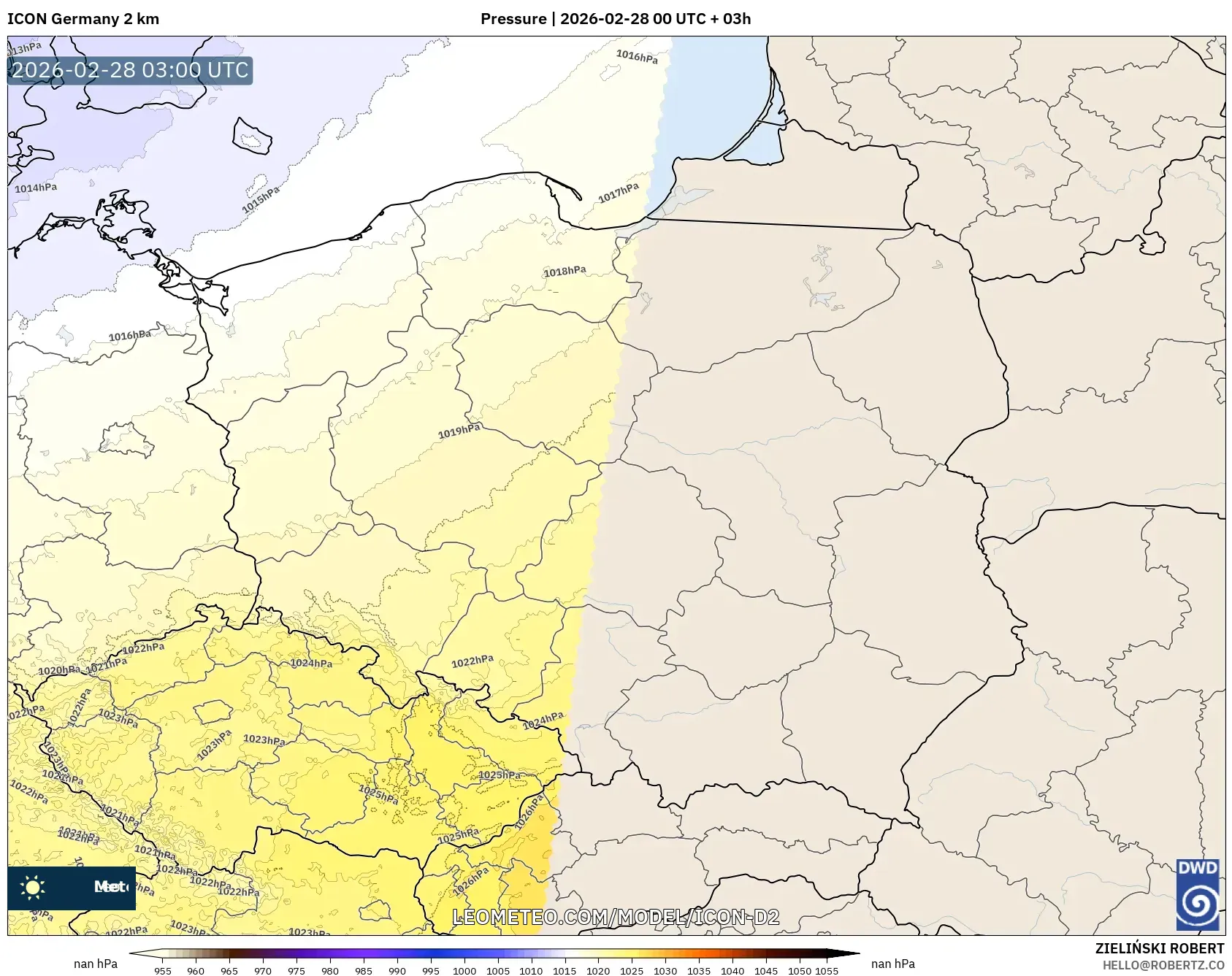 ICON Alemania 2 km model - Polonia, Presión