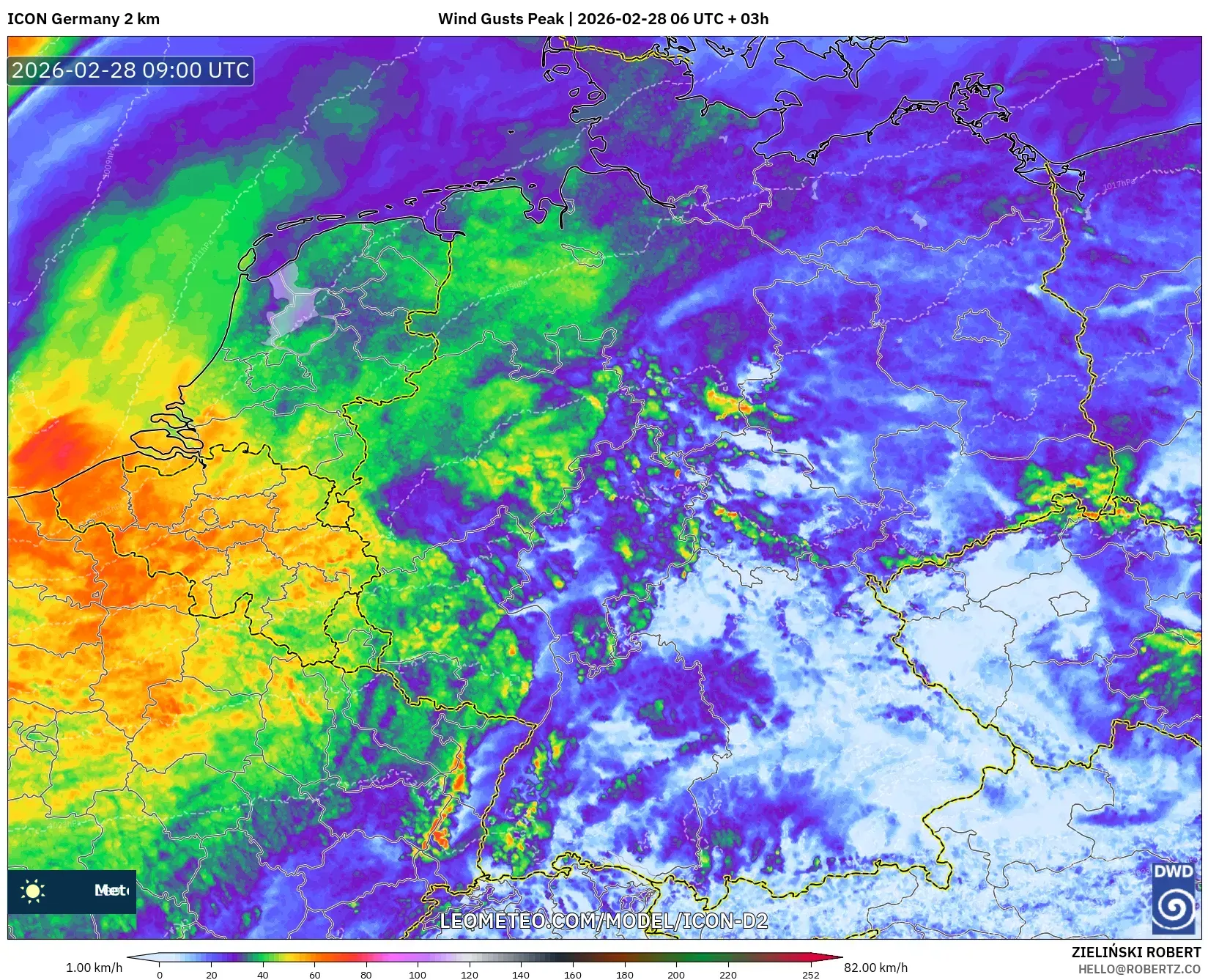 ICON Alemania 2 km model - Alemania, Ráfagas de Viento Máximas