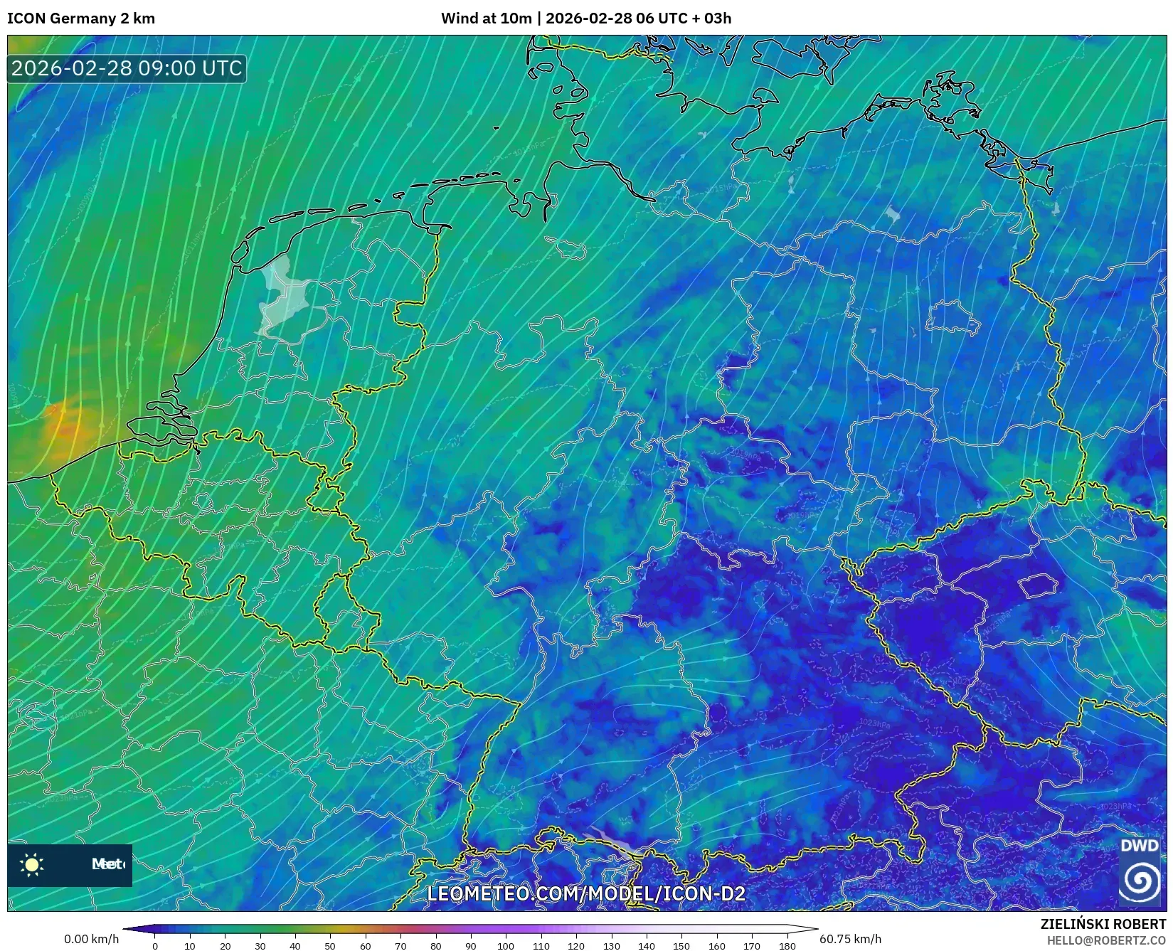 ICON Alemania 2 km model - Alemania, Viento a 10 m