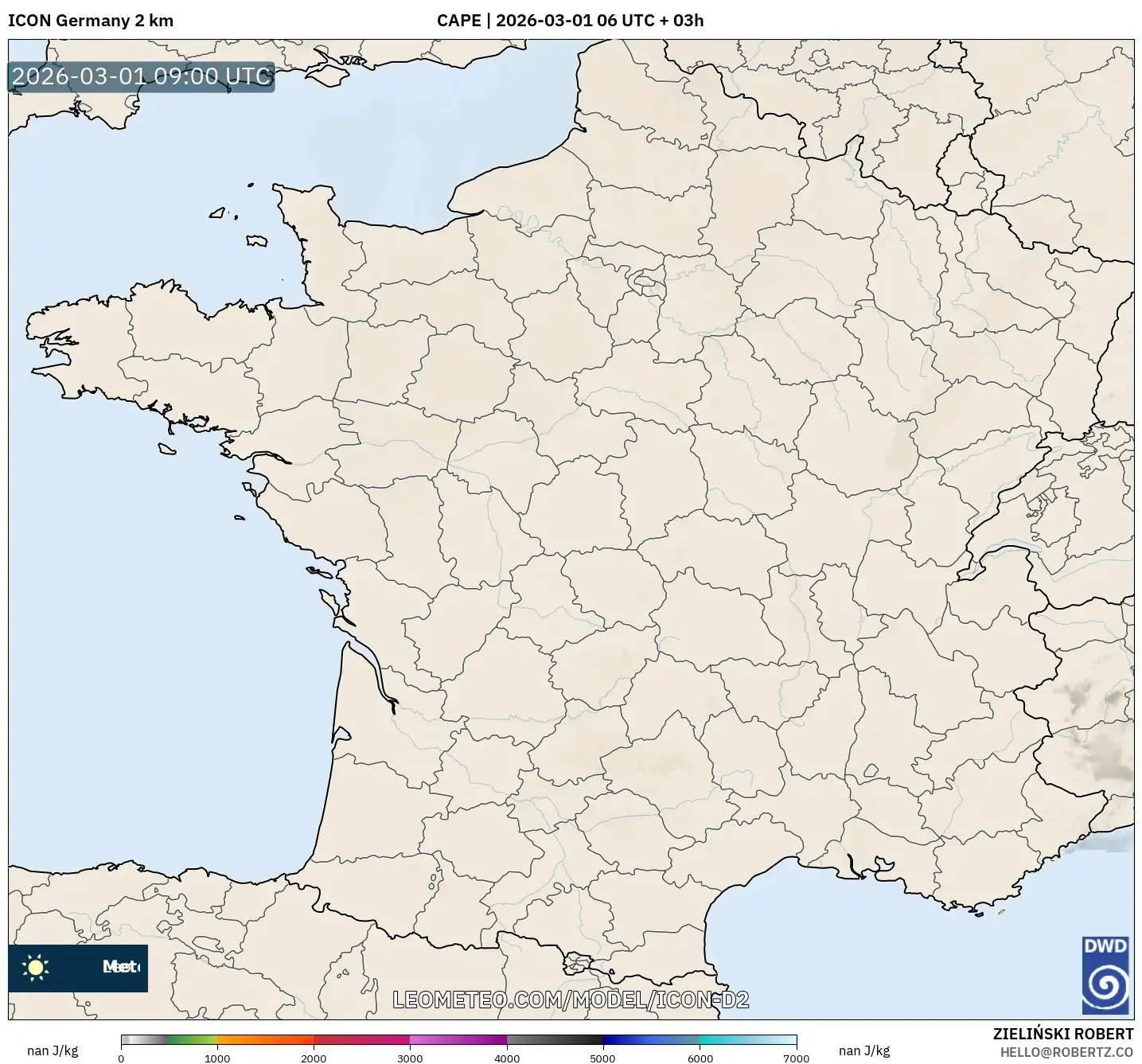 ICON Alemania 2 km model - Francia, CAPE