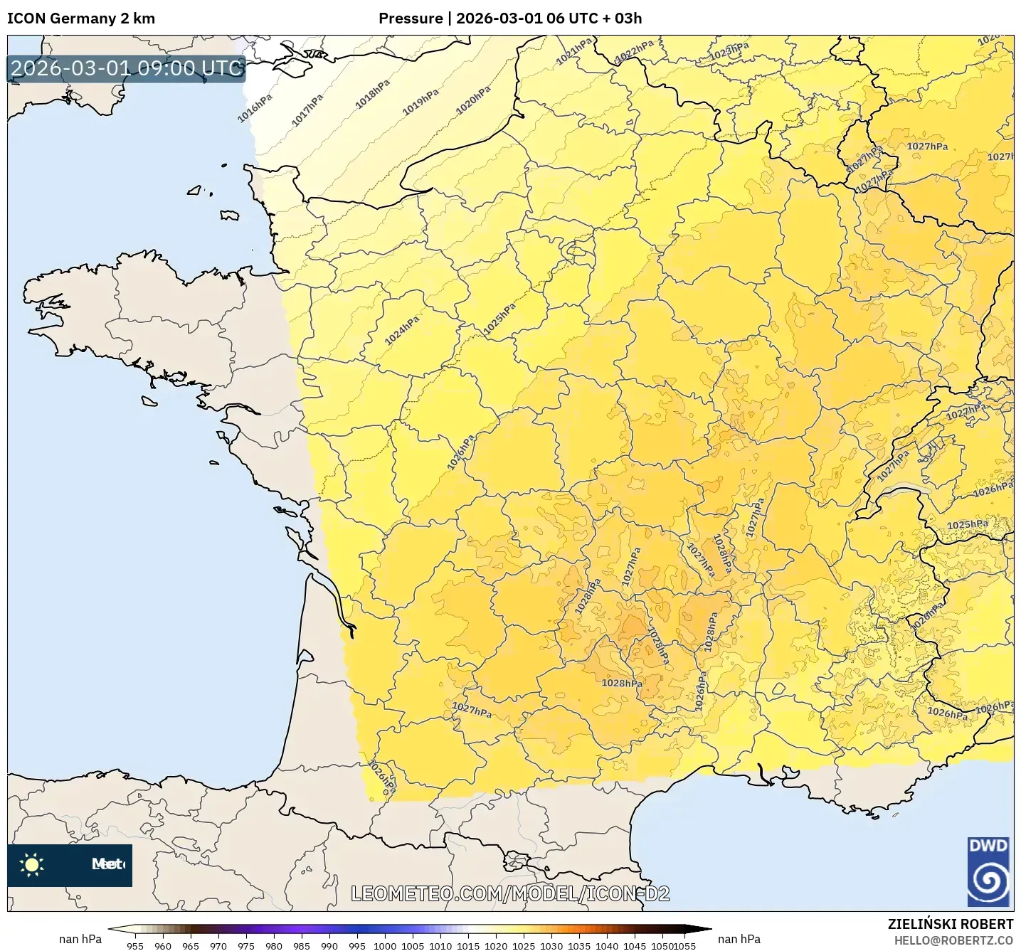 ICON Alemania 2 km model - Francia, Presión
