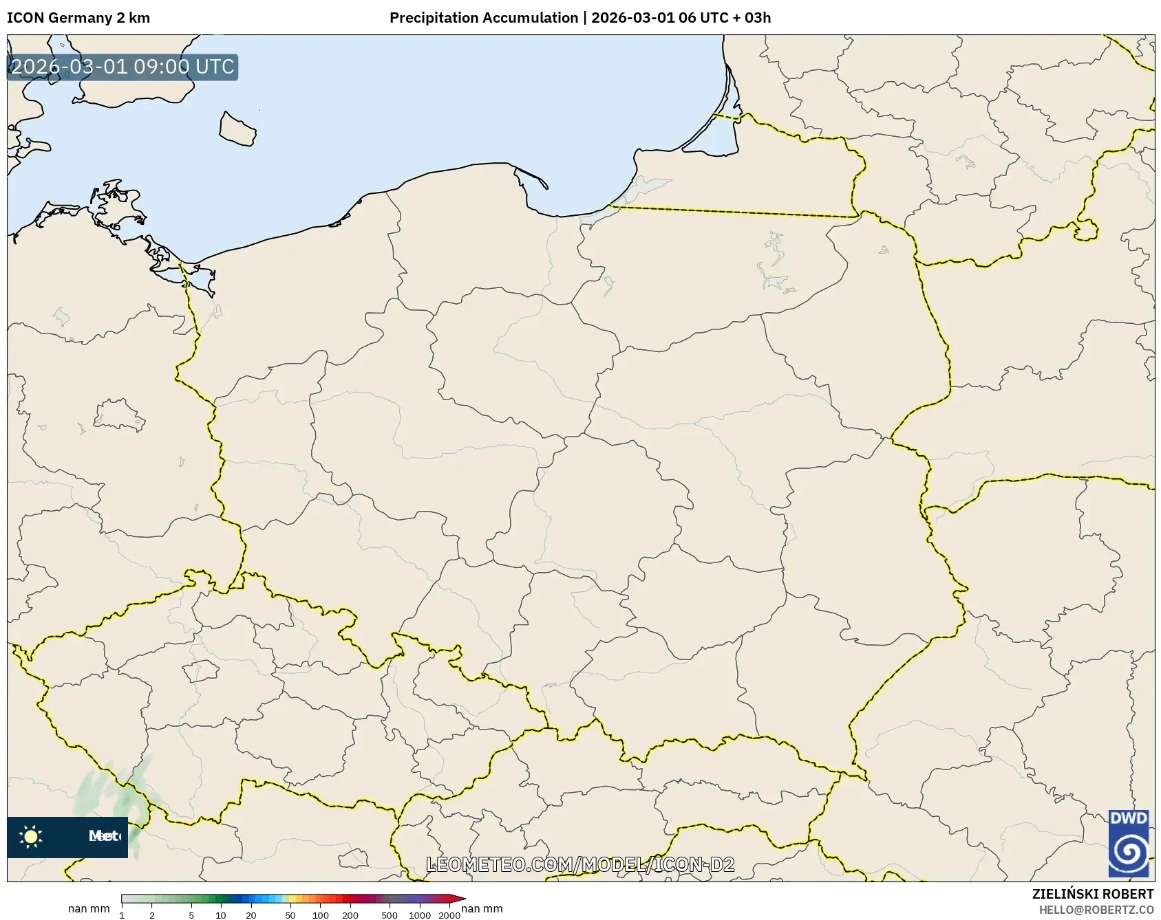 ICON Alemania 2 km model - Polonia, Acumulación de precipitación