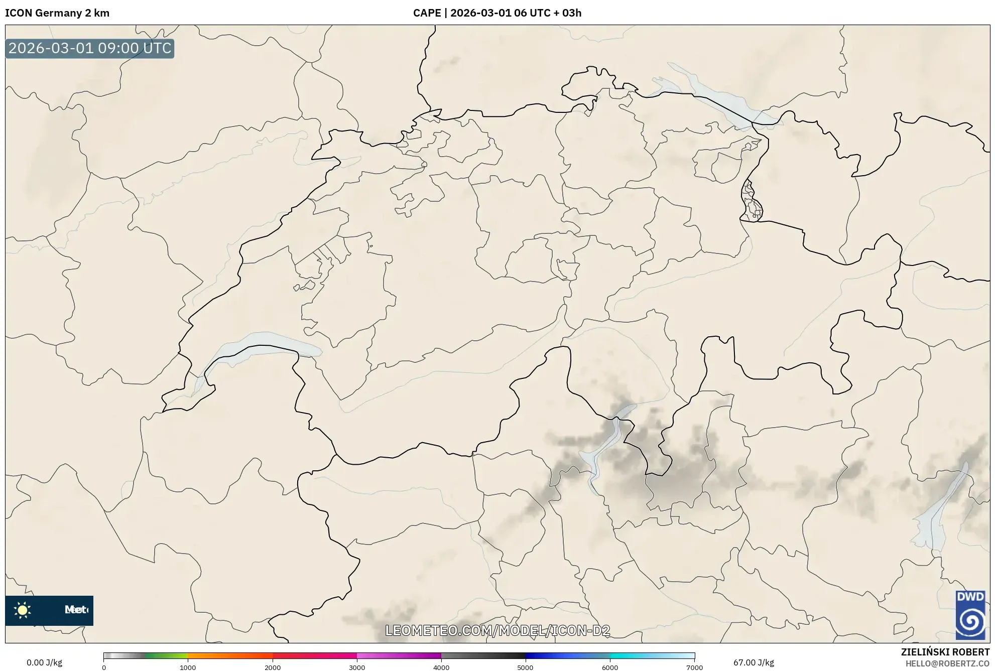 ICON Alemania 2 km model - Suiza, CAPE