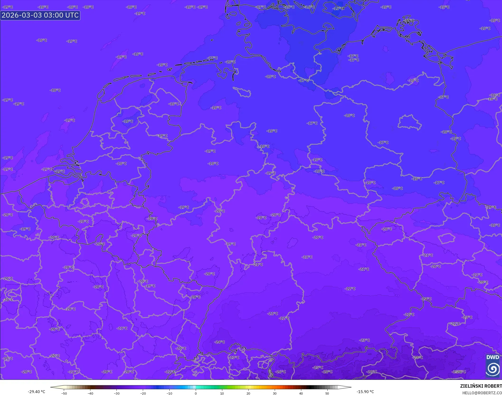 ICON Alemania 2 km model - Alemania, Temperatura a 500 hPa