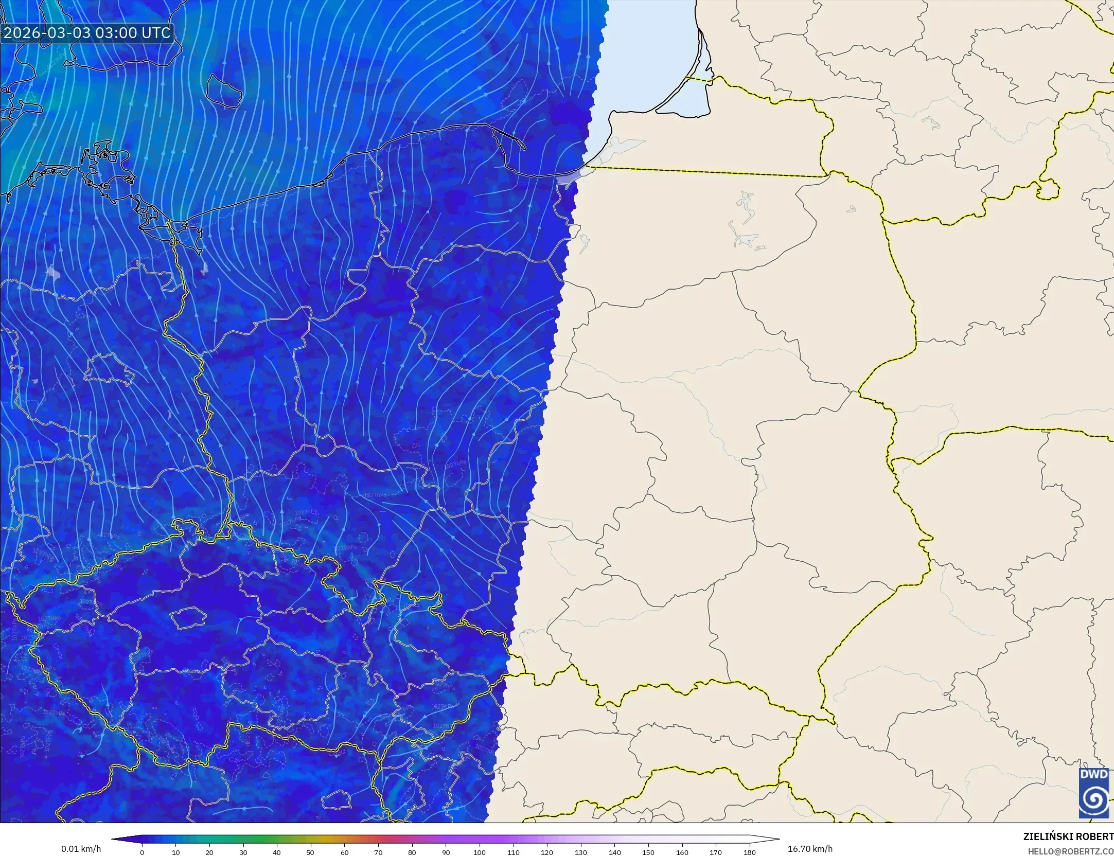 ICON Alemania 2 km model - Polonia, Viento a 10 m