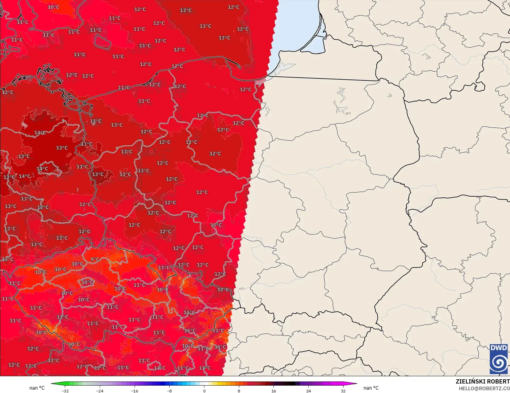 ICON Alemania 2 km modelo - Polonia, Anomalía de temperatura a 850 hPa