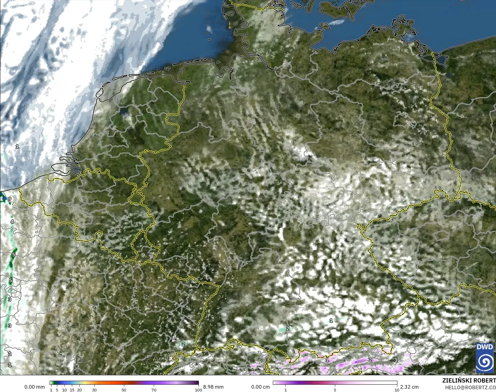 ICON Alemania 2 km modelo - Alemania, Precipitación, nubes y presión