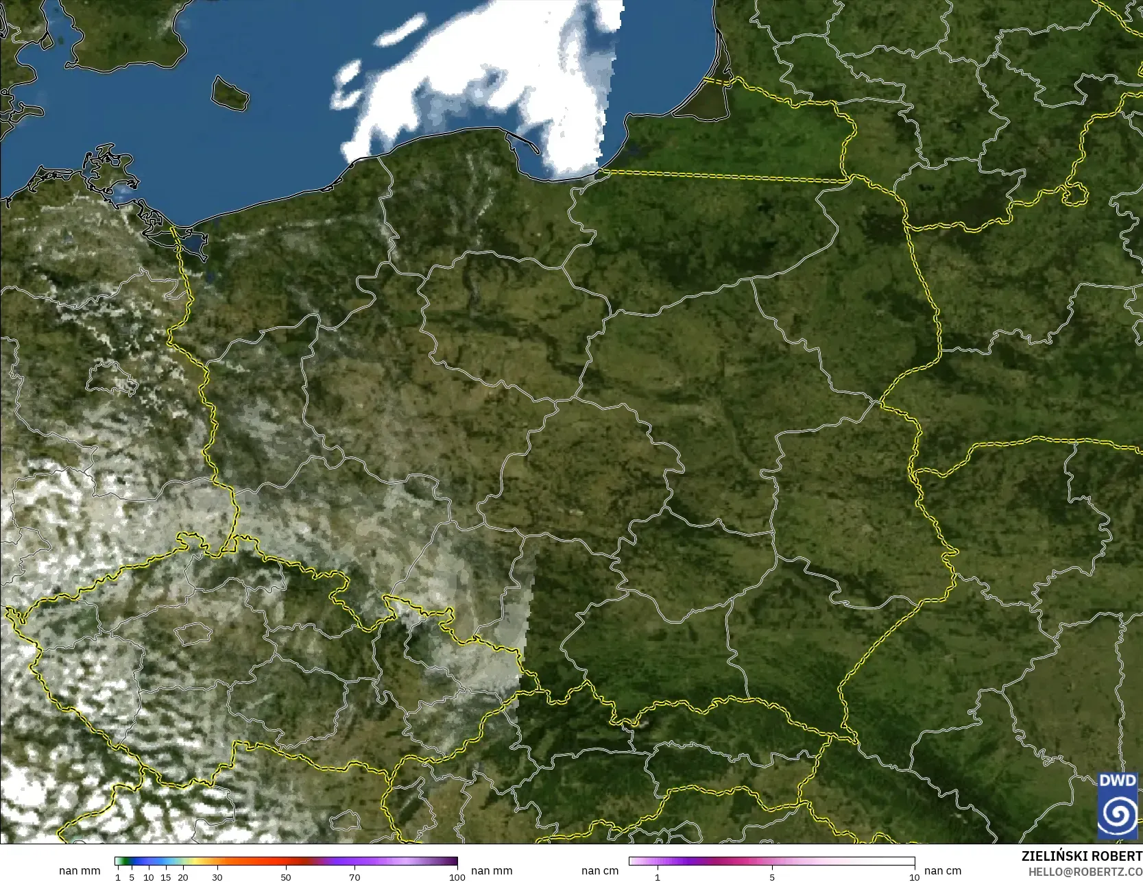 ICON Alemania 2 km modelo - Polonia, Precipitación, nubes y presión