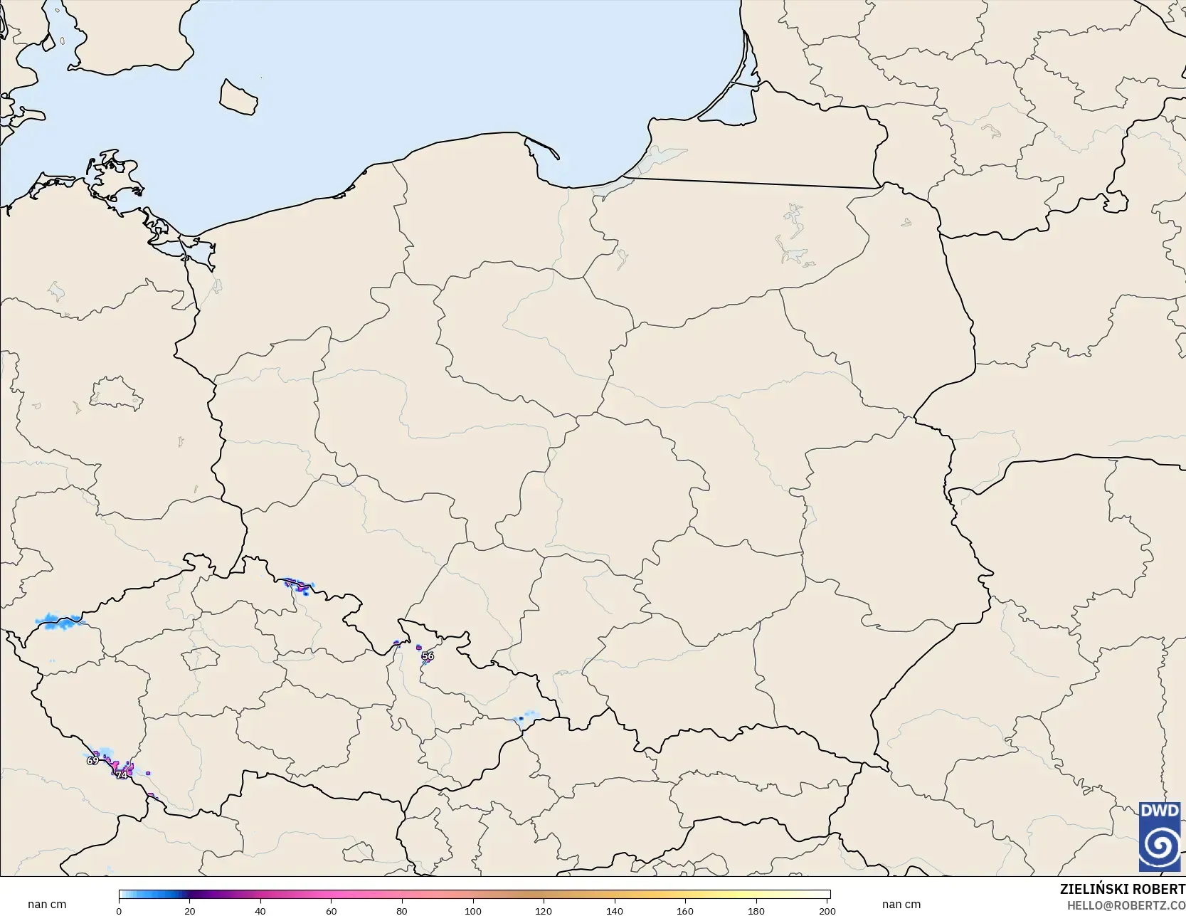 ICON Alemania 2 km modelo - Polonia, Profundidad de nieve