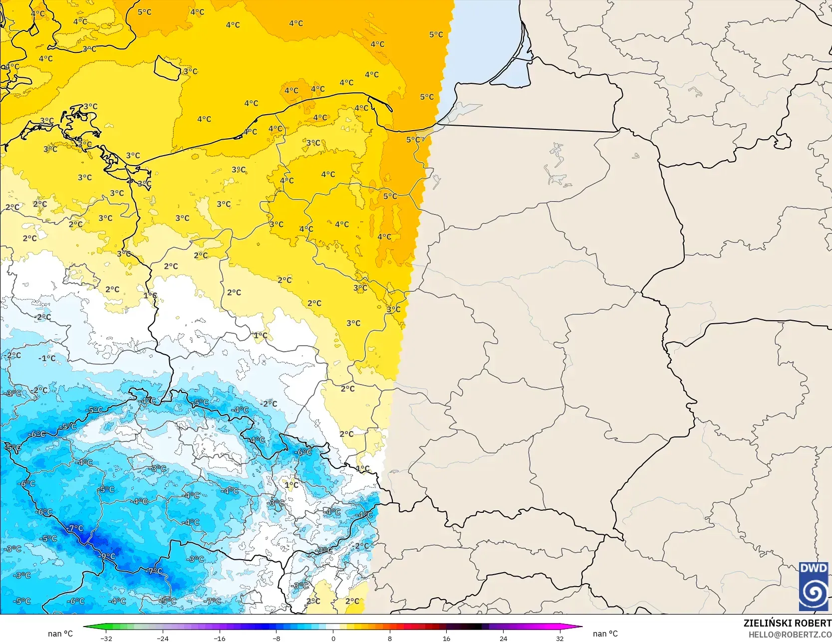 ICON Alemania 2 km modelo - Polonia, Anomalía de temperatura a 850 hPa