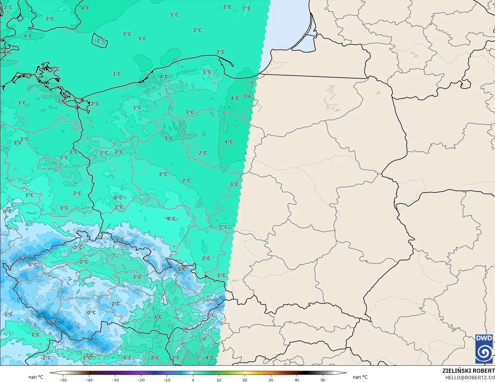 ICON Alemania 2 km modelo - Polonia, Temperatura a 850 hPa