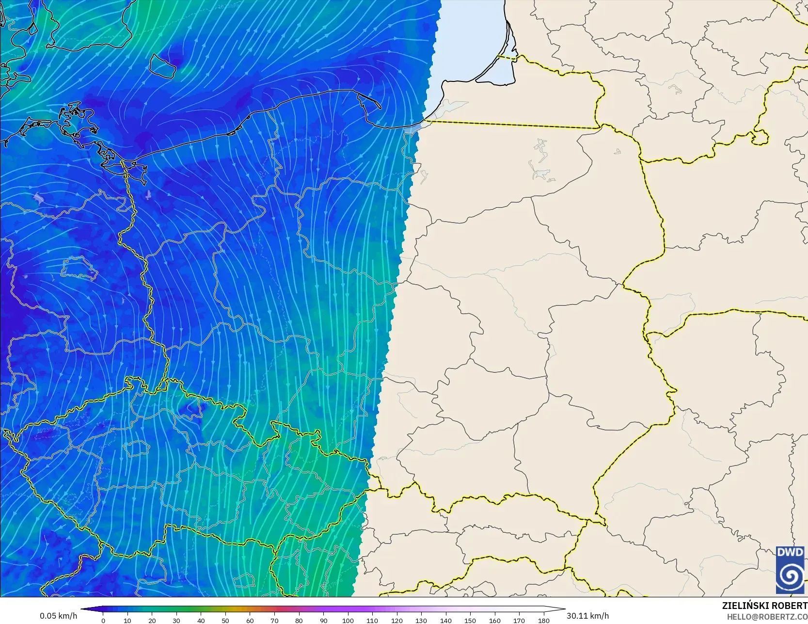 ICON Alemania 2 km modelo - Polonia, Viento a 10 m