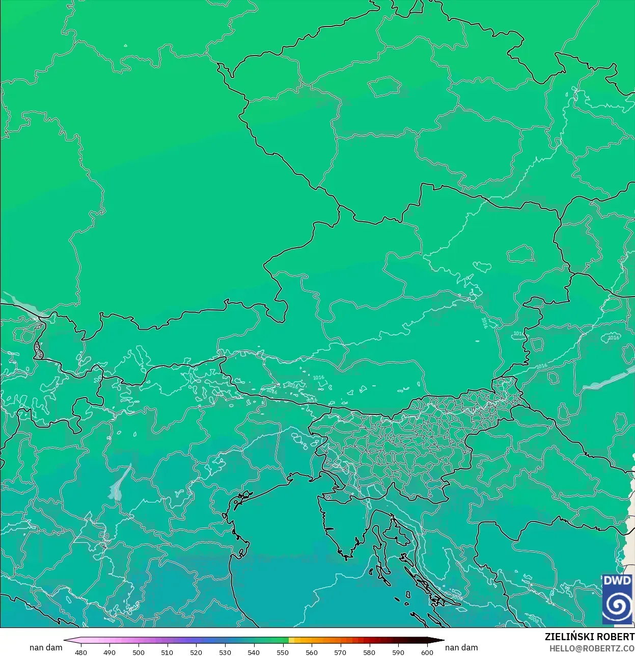 ICON Alemania 2 km modelo - Austria, Altura geopotencial a 500 hPa