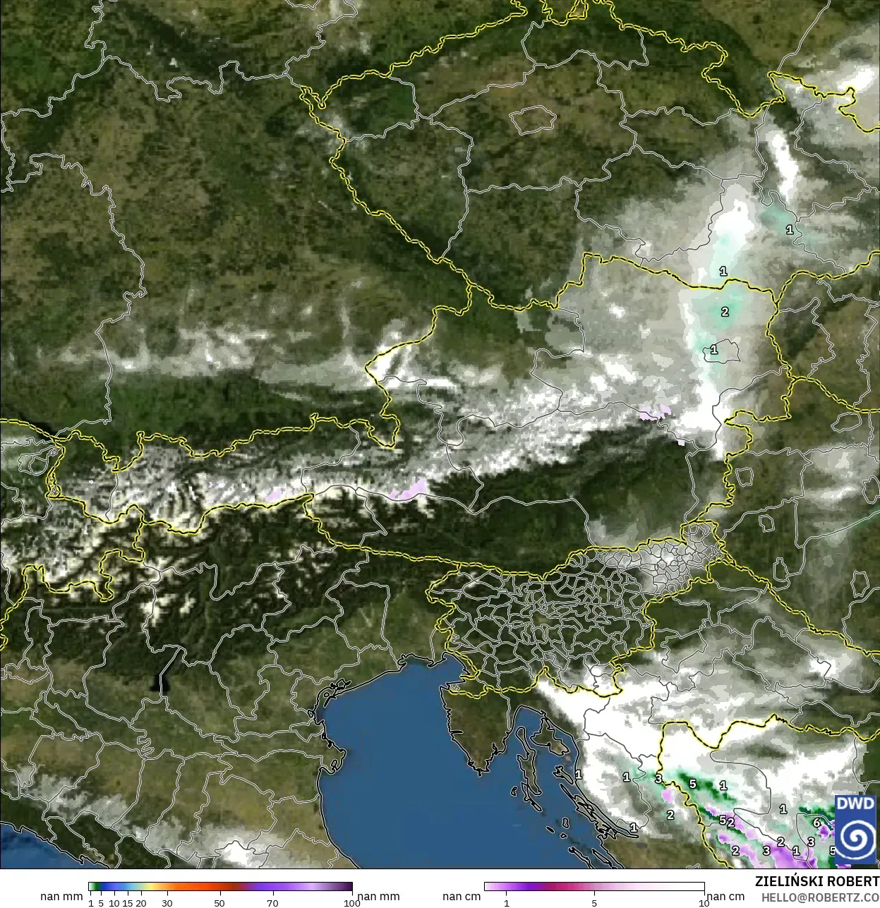 ICON Alemania 2 km modelo - Austria, Precipitación, nubes y presión