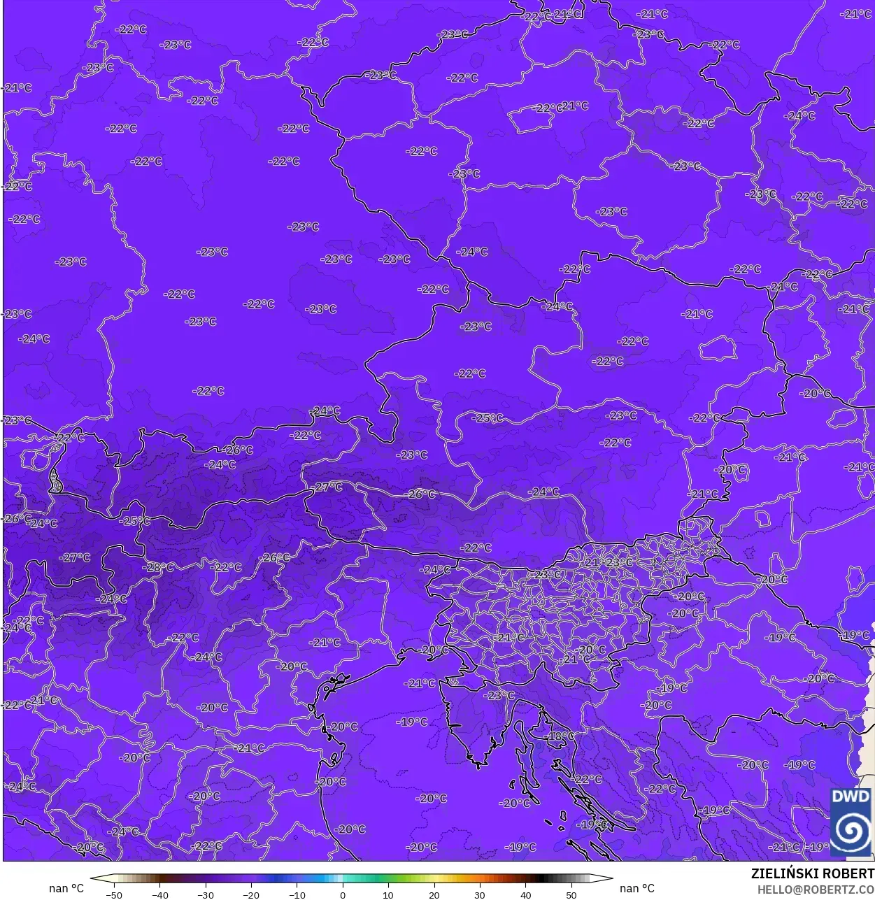 ICON Alemania 2 km modelo - Austria, Temperatura a 500 hPa