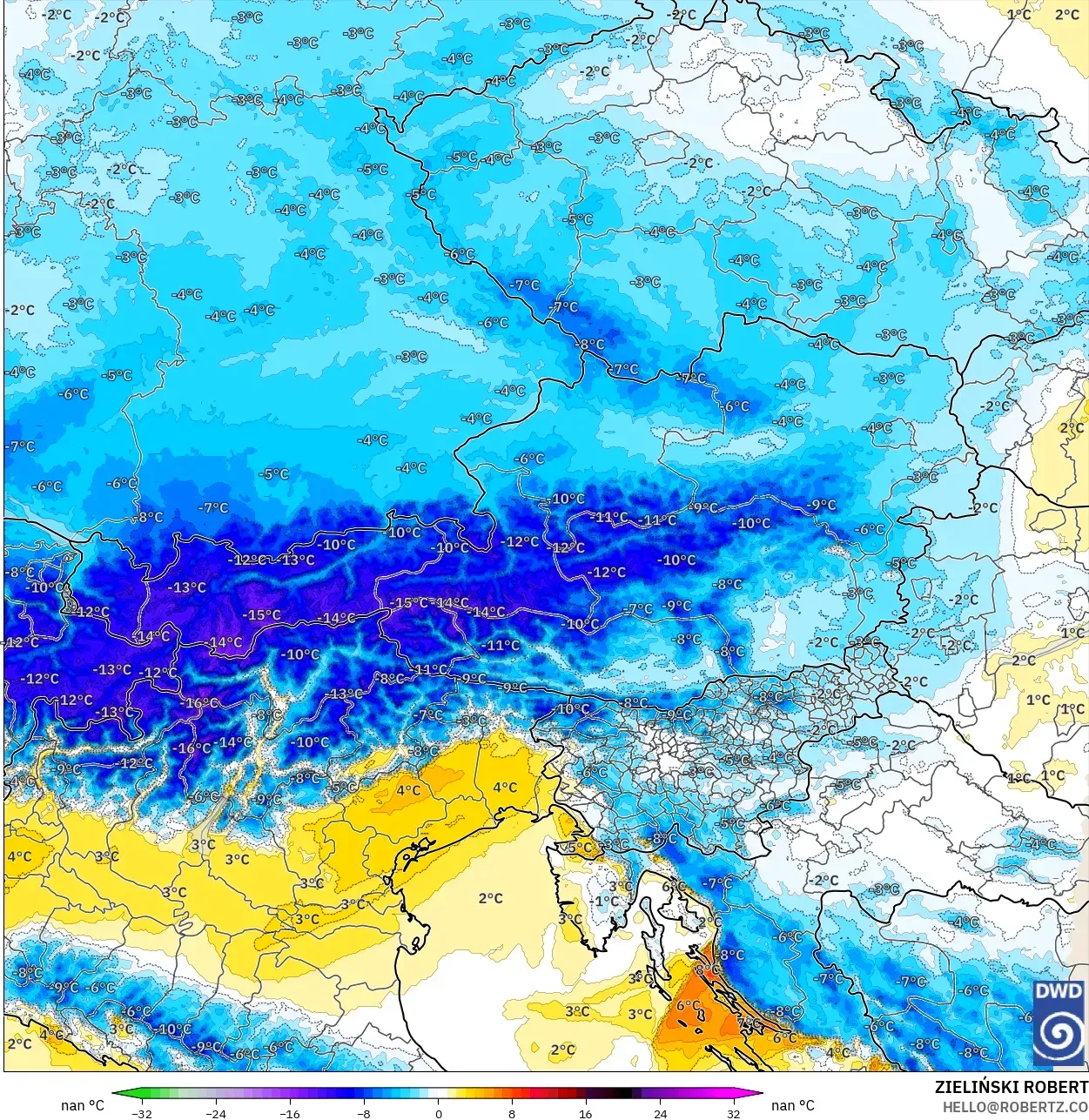 ICON Alemania 2 km modelo - Austria, Anomalía de temperatura a 850 hPa