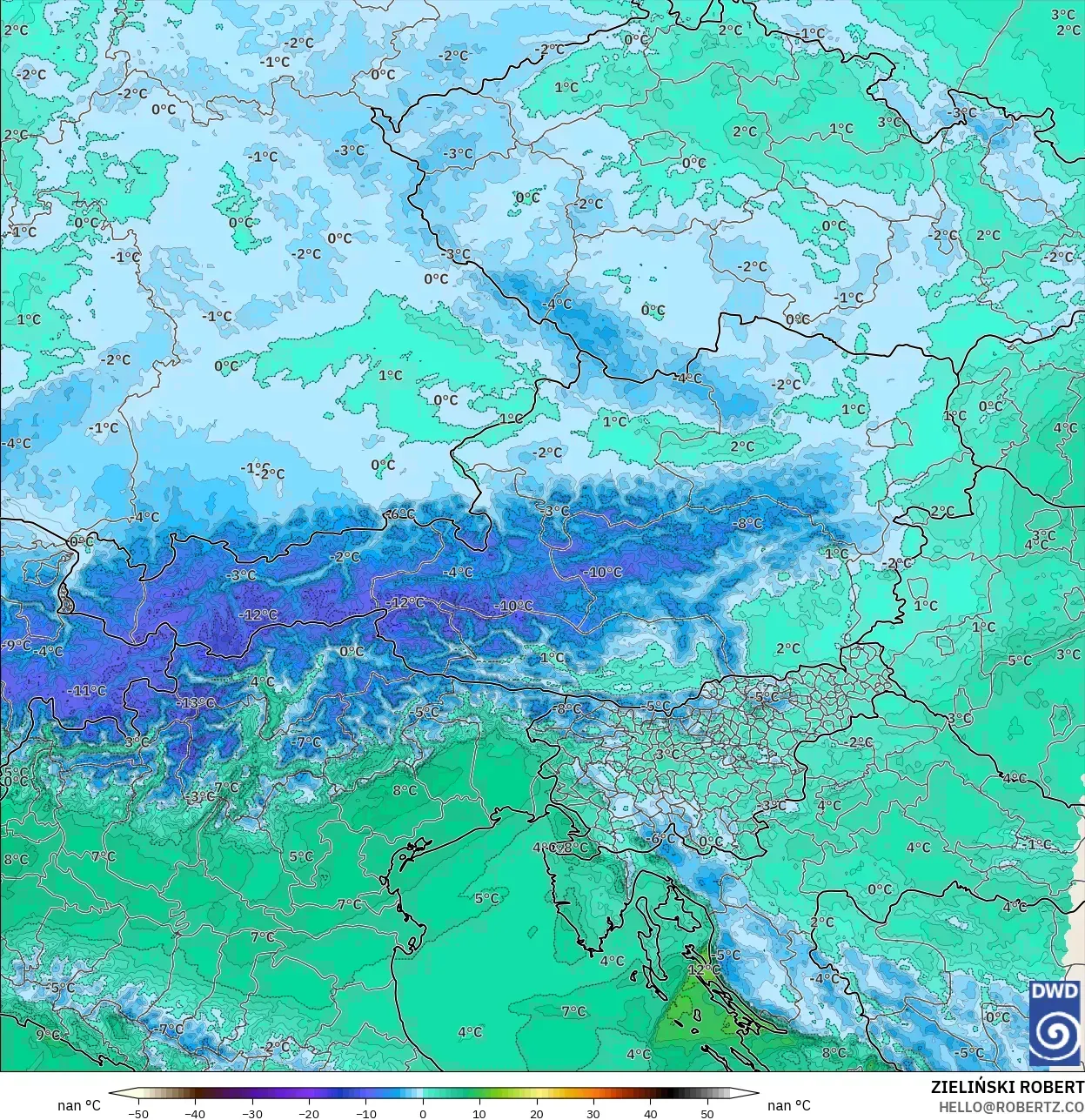 ICON Alemania 2 km modelo - Austria, Temperatura a 850 hPa