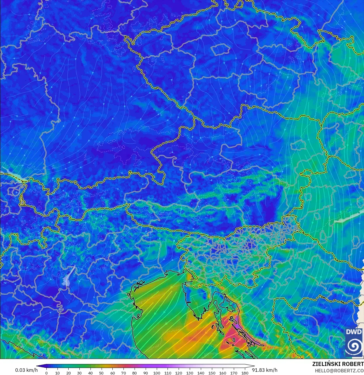 ICON Alemania 2 km modelo - Austria, Viento a 10 m