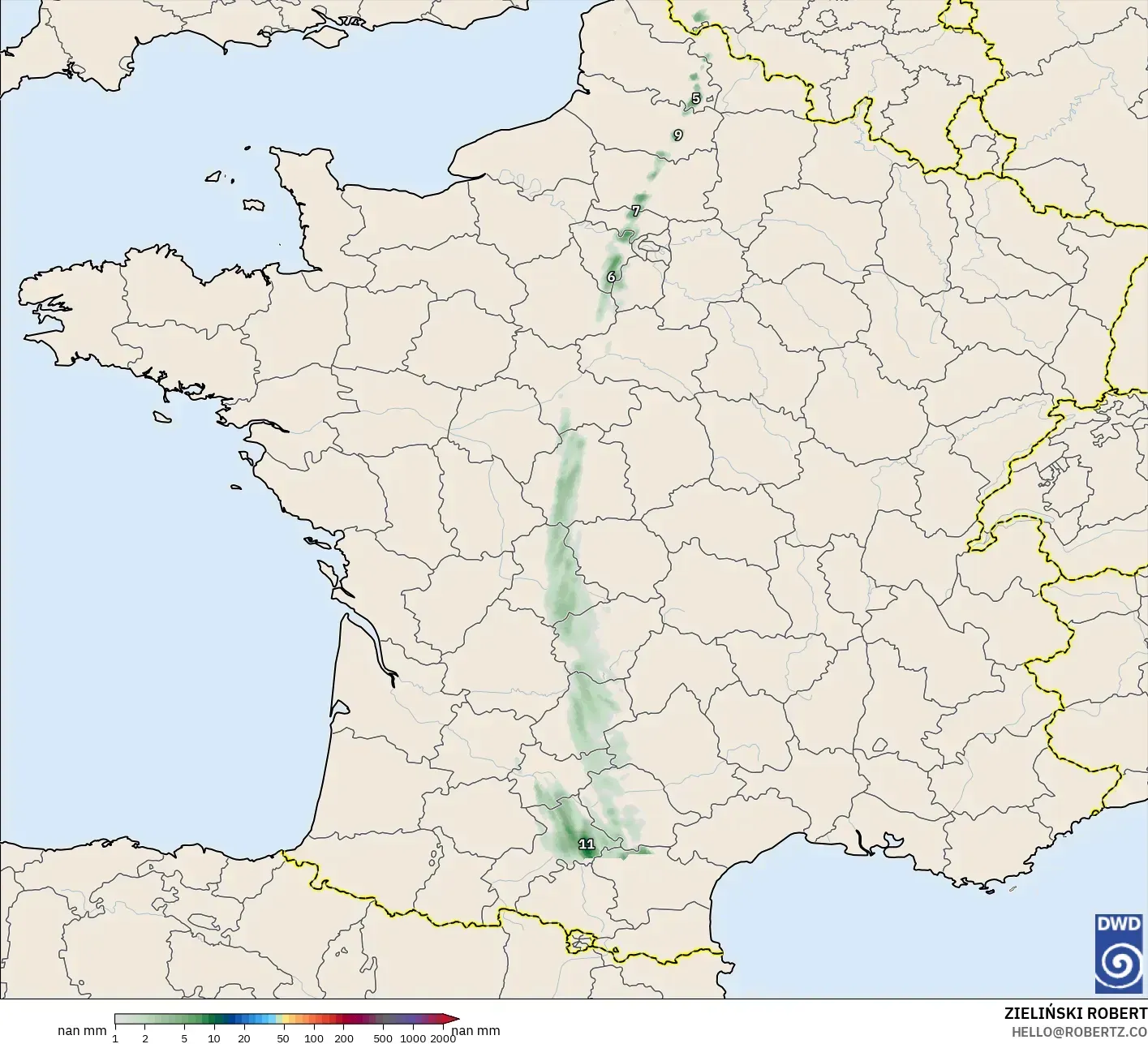 ICON Alemania 2 km modelo - Francia, Acumulación de precipitación