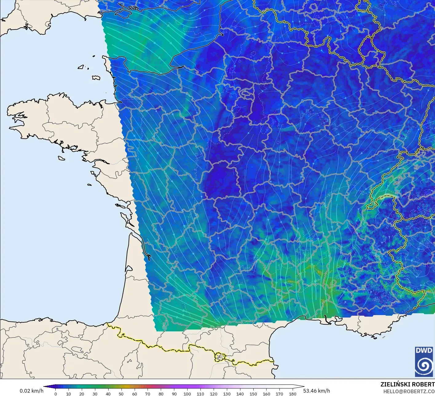 ICON Alemania 2 km modelo - Francia, Viento a 10 m