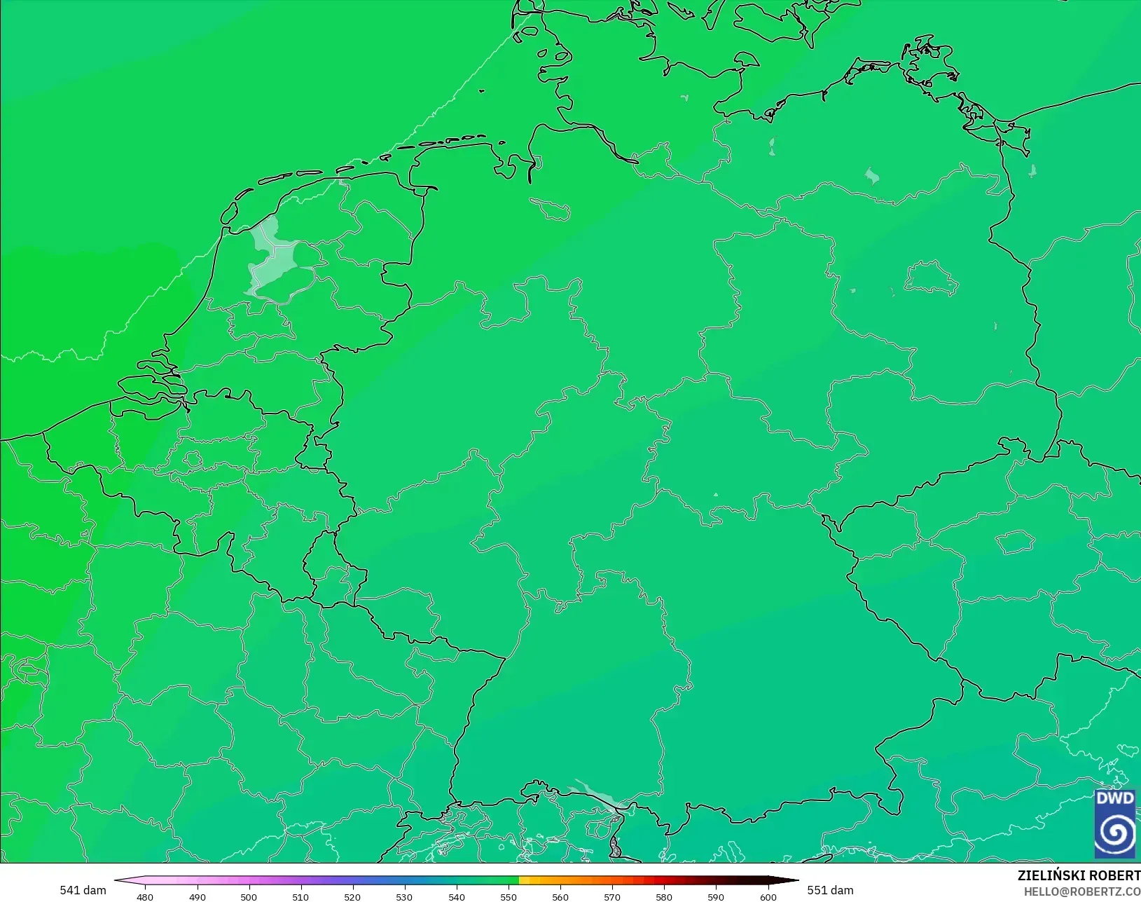 ICON Alemania 2 km modelo - Alemania, Altura geopotencial a 500 hPa
