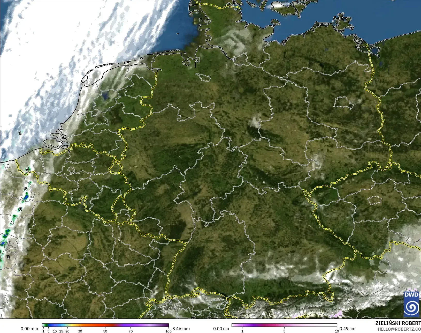 ICON Alemania 2 km modelo - Alemania, Precipitación, nubes y presión