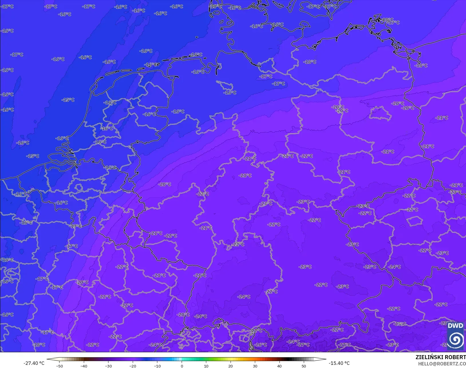 ICON Alemania 2 km modelo - Alemania, Temperatura a 500 hPa