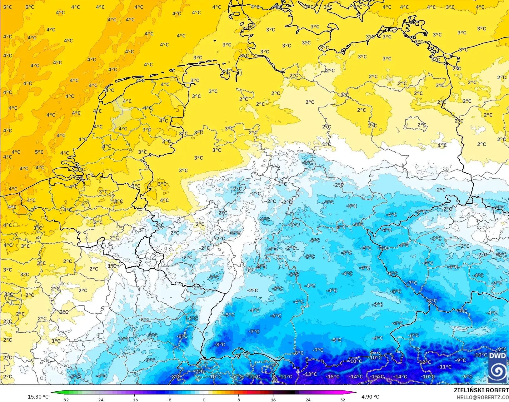 ICON Alemania 2 km modelo - Alemania, Anomalía de temperatura a 850 hPa