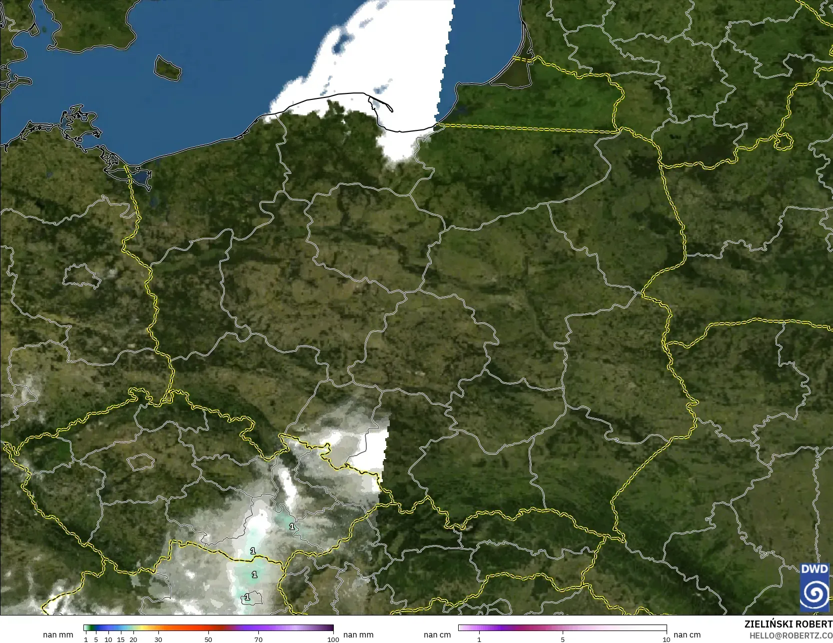 ICON Alemania 2 km modelo - Polonia, Precipitación, nubes y presión