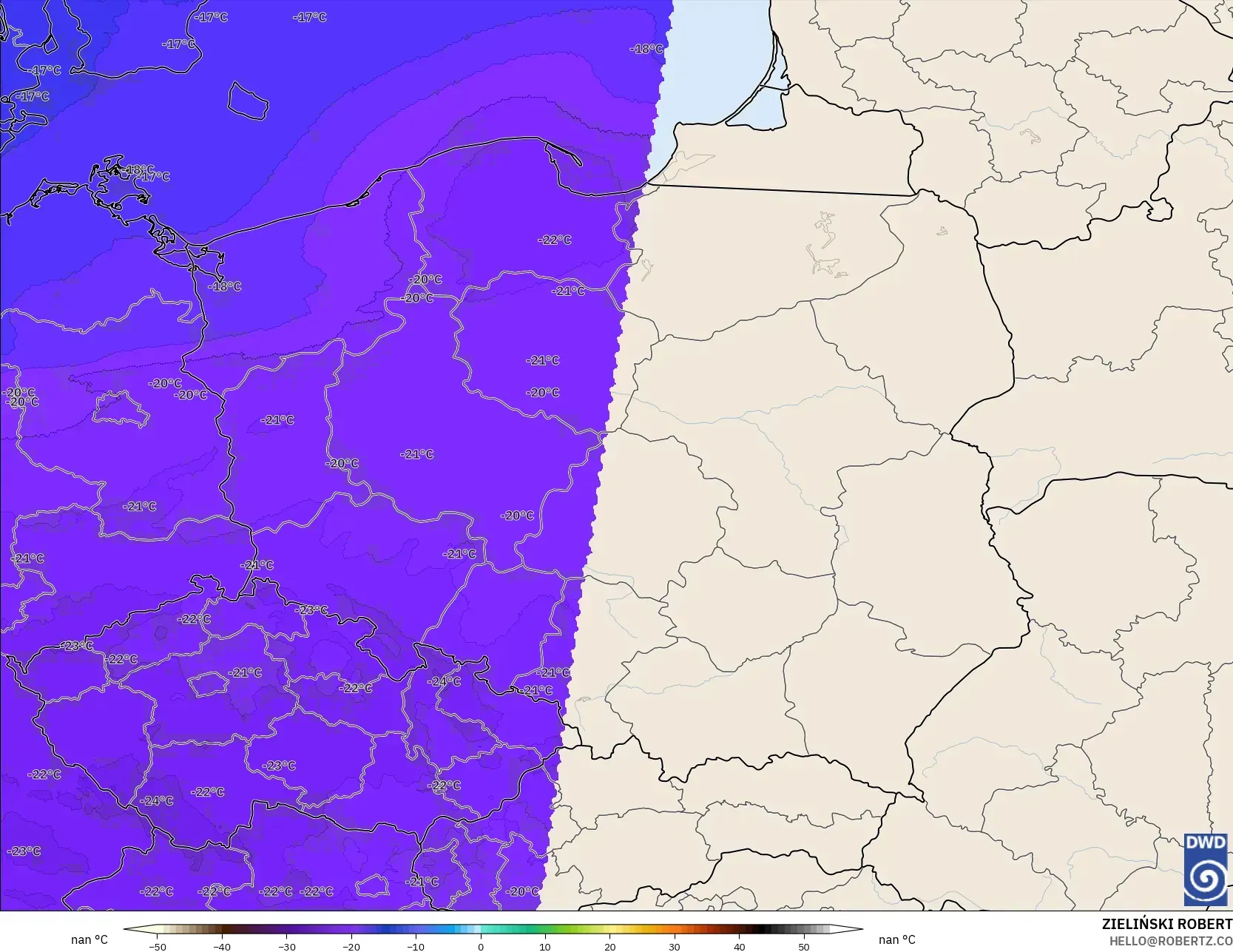 ICON Alemania 2 km modelo - Polonia, Temperatura a 500 hPa