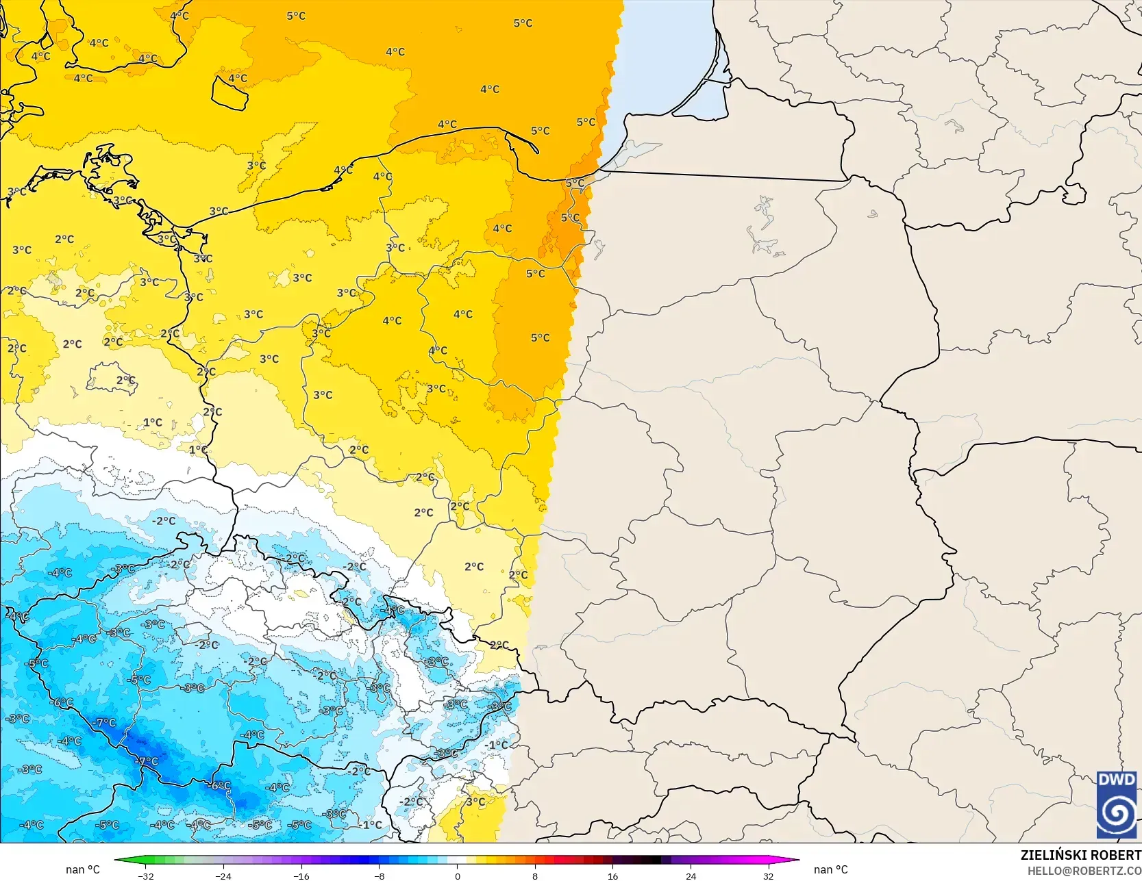 ICON Alemania 2 km modelo - Polonia, Anomalía de temperatura a 850 hPa