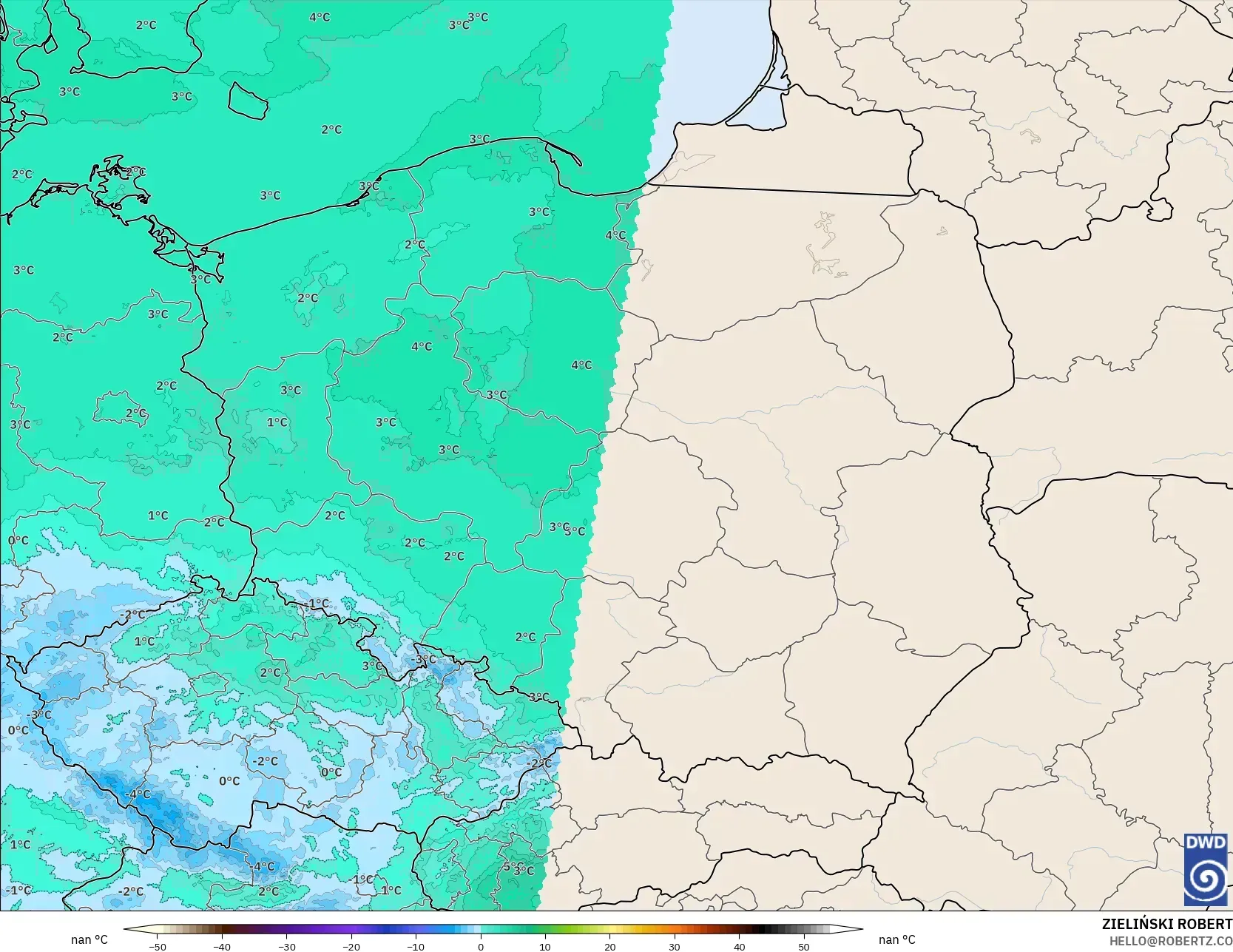 ICON Alemania 2 km modelo - Polonia, Temperatura a 850 hPa