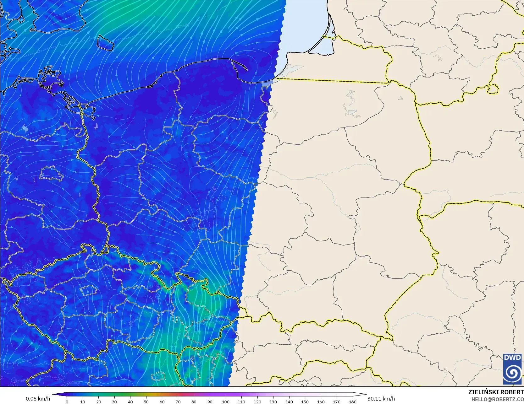 ICON Alemania 2 km modelo - Polonia, Viento a 10 m
