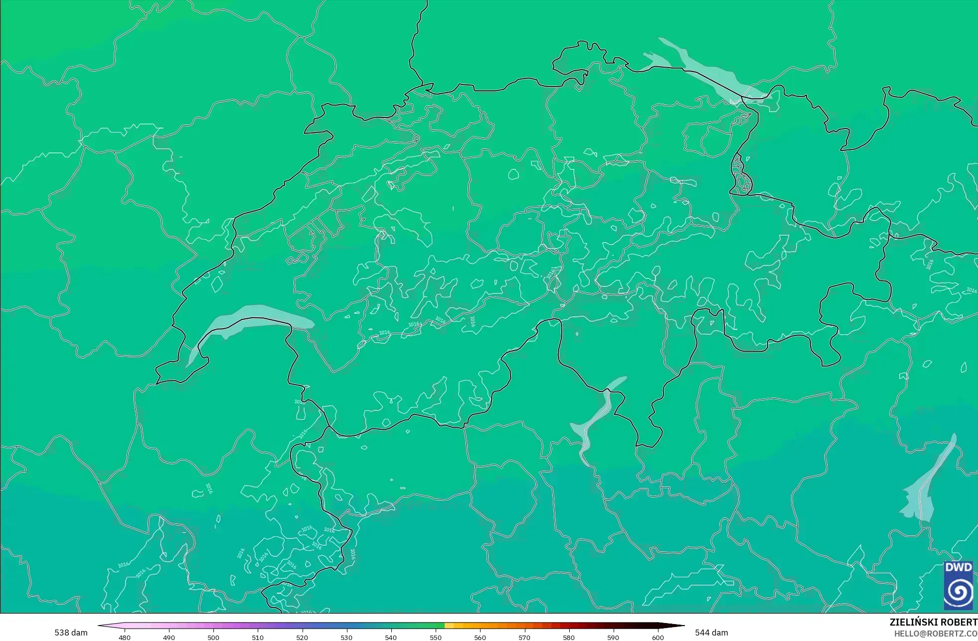 ICON Alemania 2 km modelo - Suiza, Altura geopotencial a 500 hPa