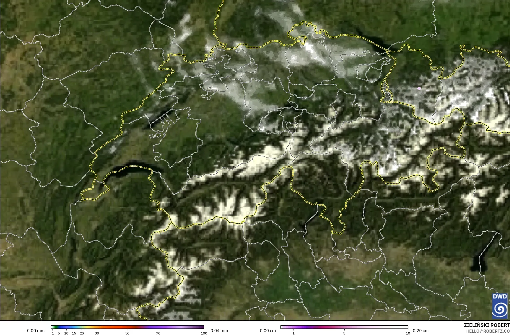ICON Alemania 2 km modelo - Suiza, Precipitación, nubes y presión