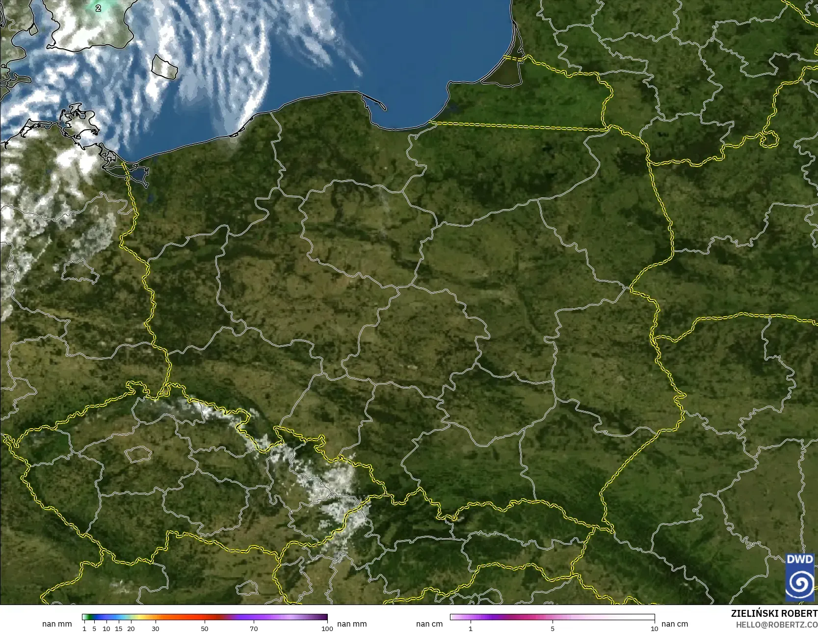 ICON Alemania 2 km modelo - Polonia, Precipitación, nubes y presión