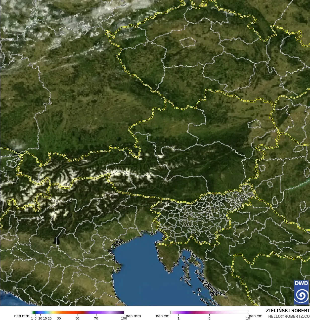 ICON Alemania 2 km modelo - Austria, Precipitación, nubes y presión