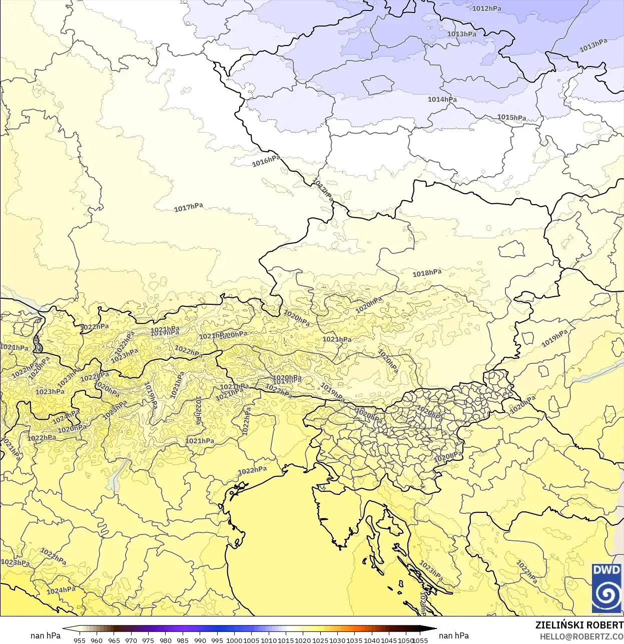 ICON Alemania 2 km modelo - Austria, Presión