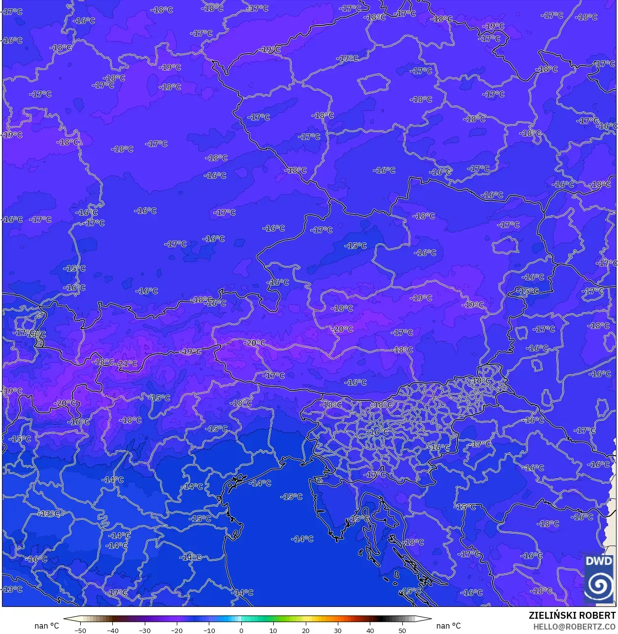 ICON Alemania 2 km modelo - Austria, Temperatura a 500 hPa