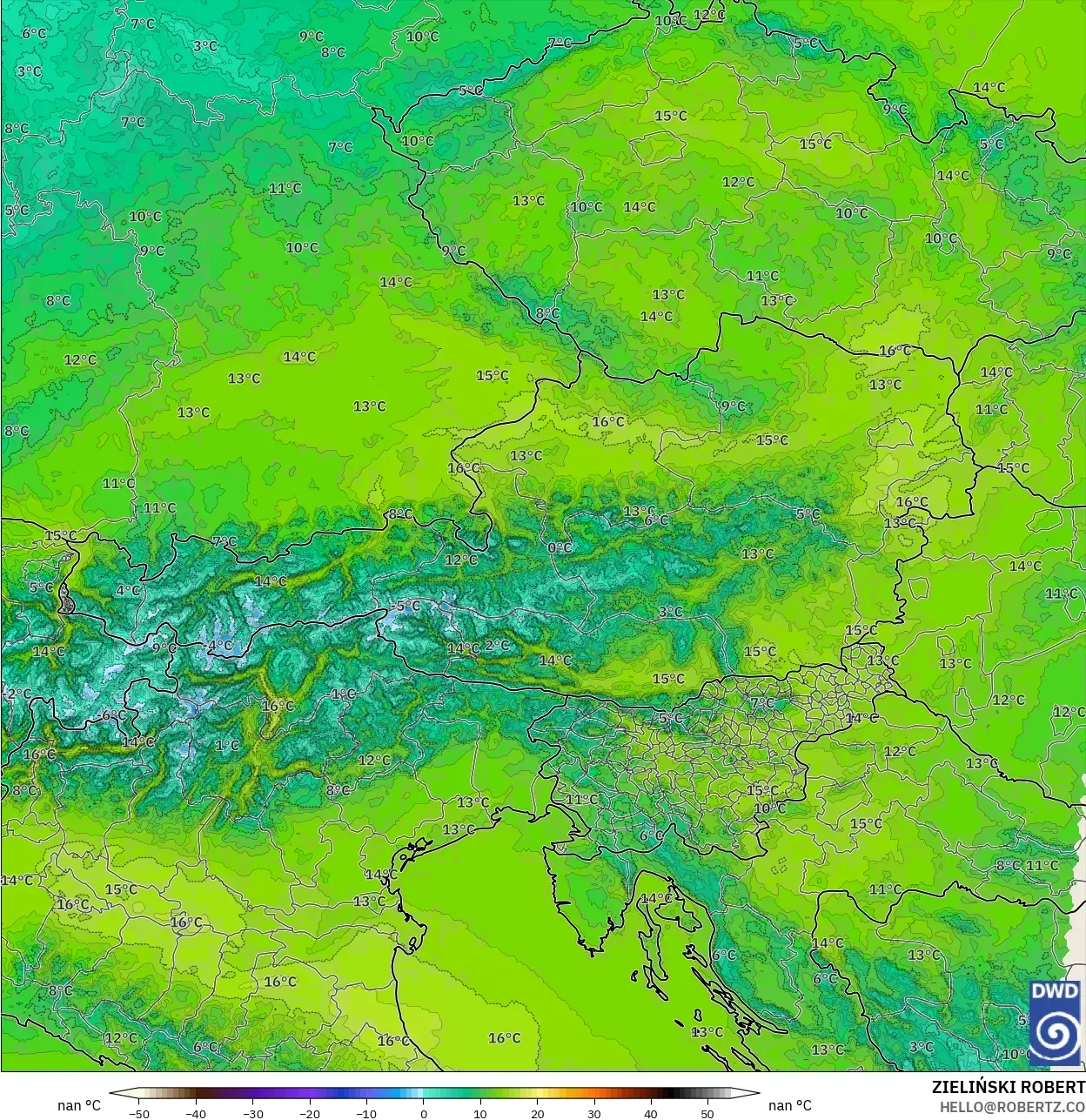 ICON Alemania 2 km modelo - Austria, Temperatura a 850 hPa