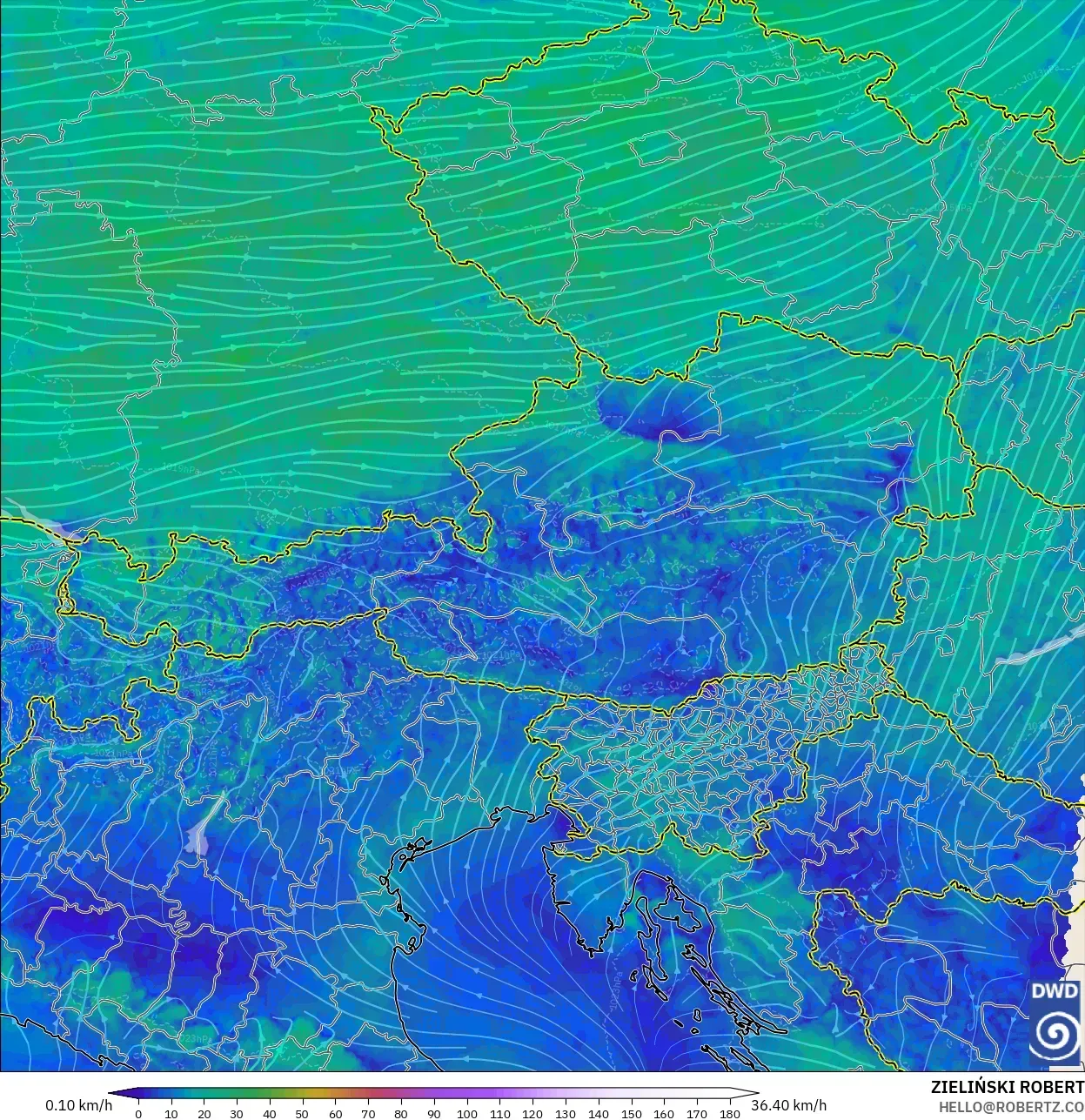 ICON Alemania 2 km modelo - Austria, Viento a 10 m