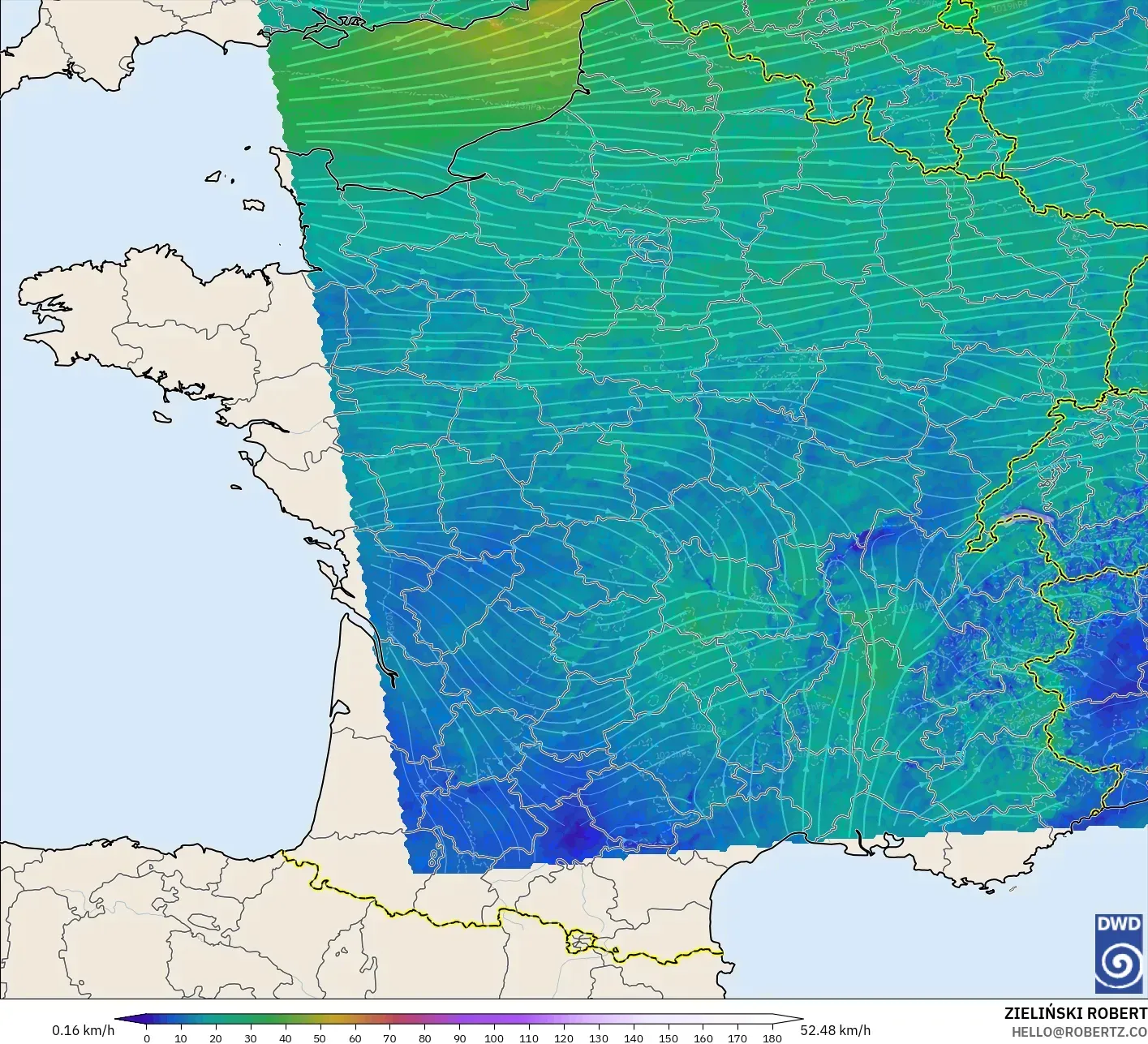 ICON Alemania 2 km modelo - Francia, Viento a 10 m