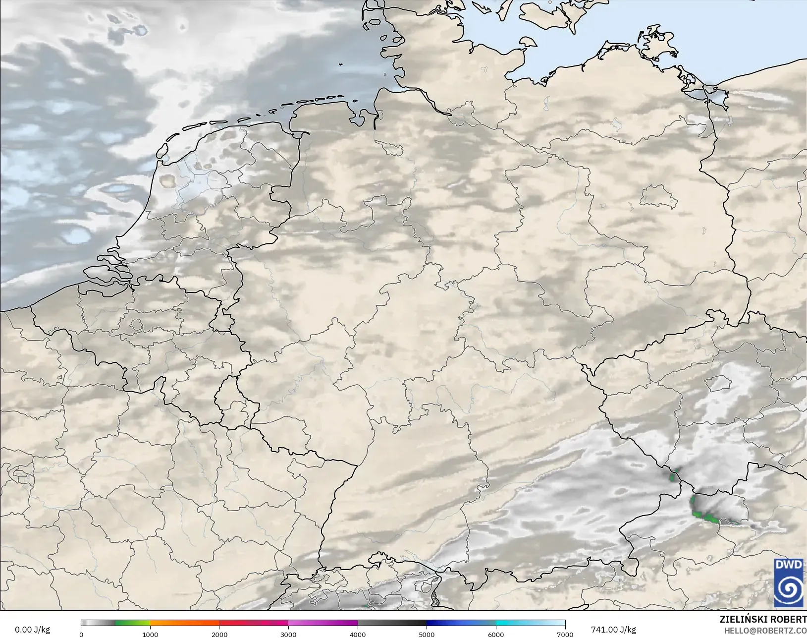 ICON Alemania 2 km modelo - Alemania, CAPE