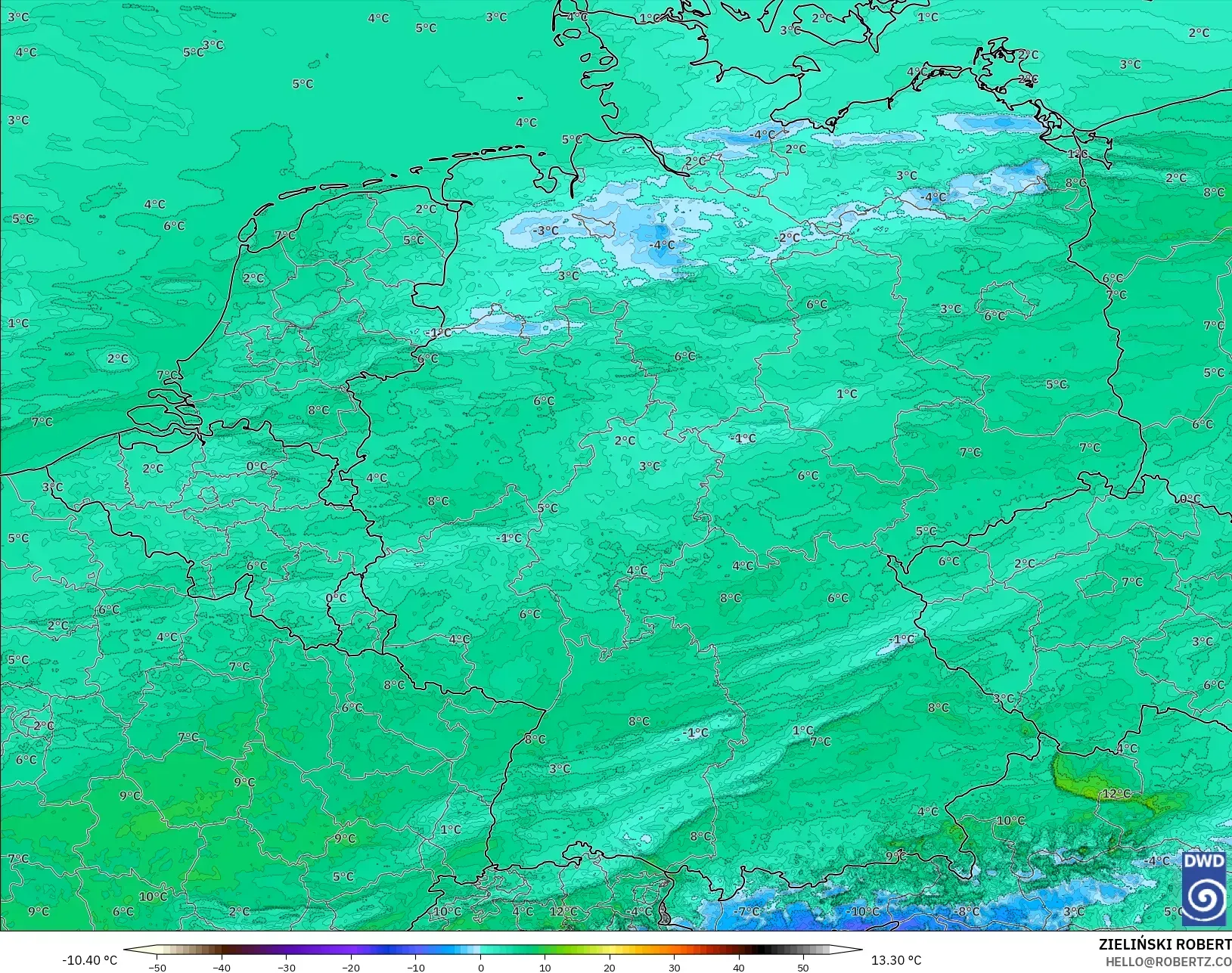 ICON Alemania 2 km modelo - Alemania, Punto de rocío a 2 m