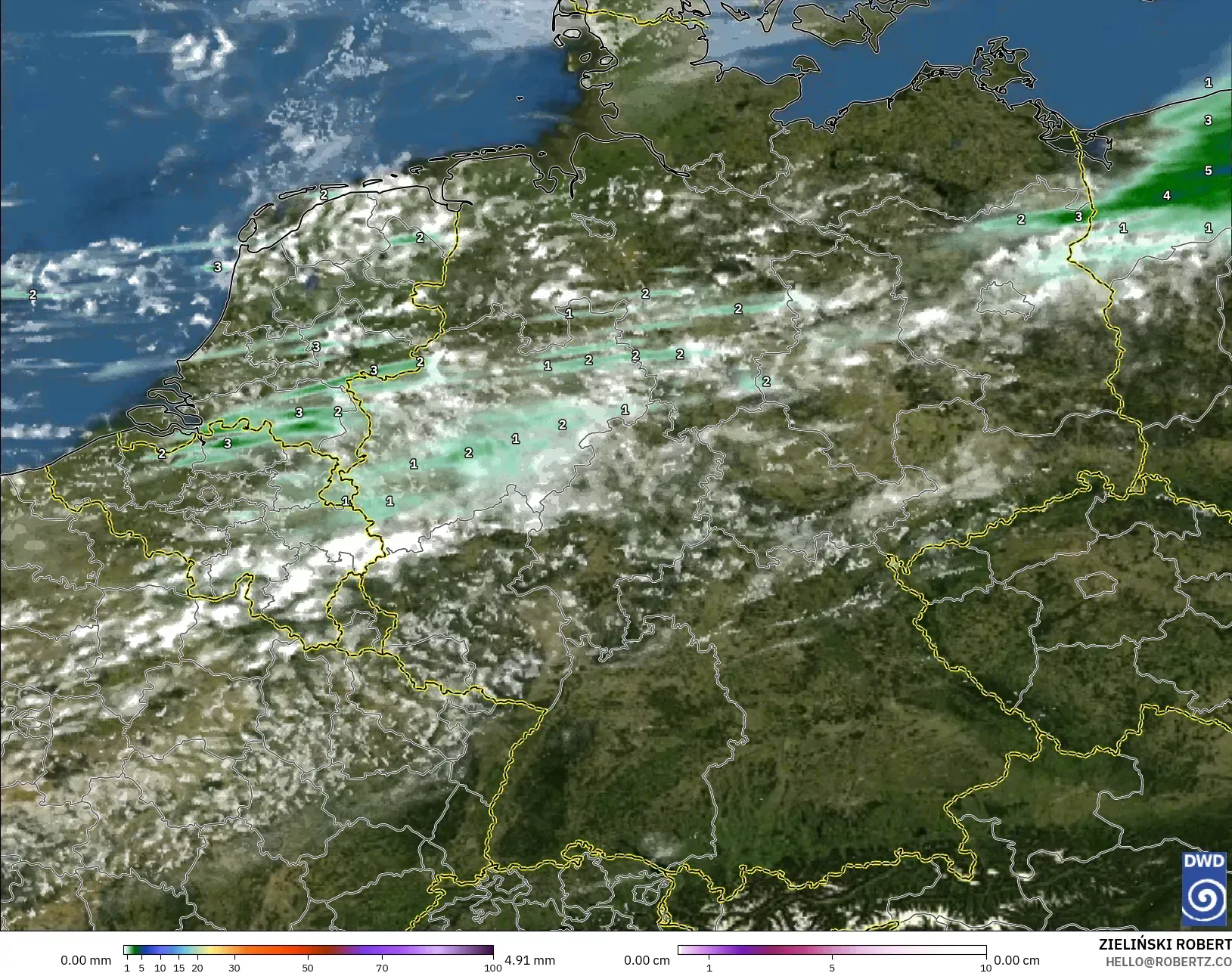 ICON Alemania 2 km modelo - Alemania, Precipitación, nubes y presión