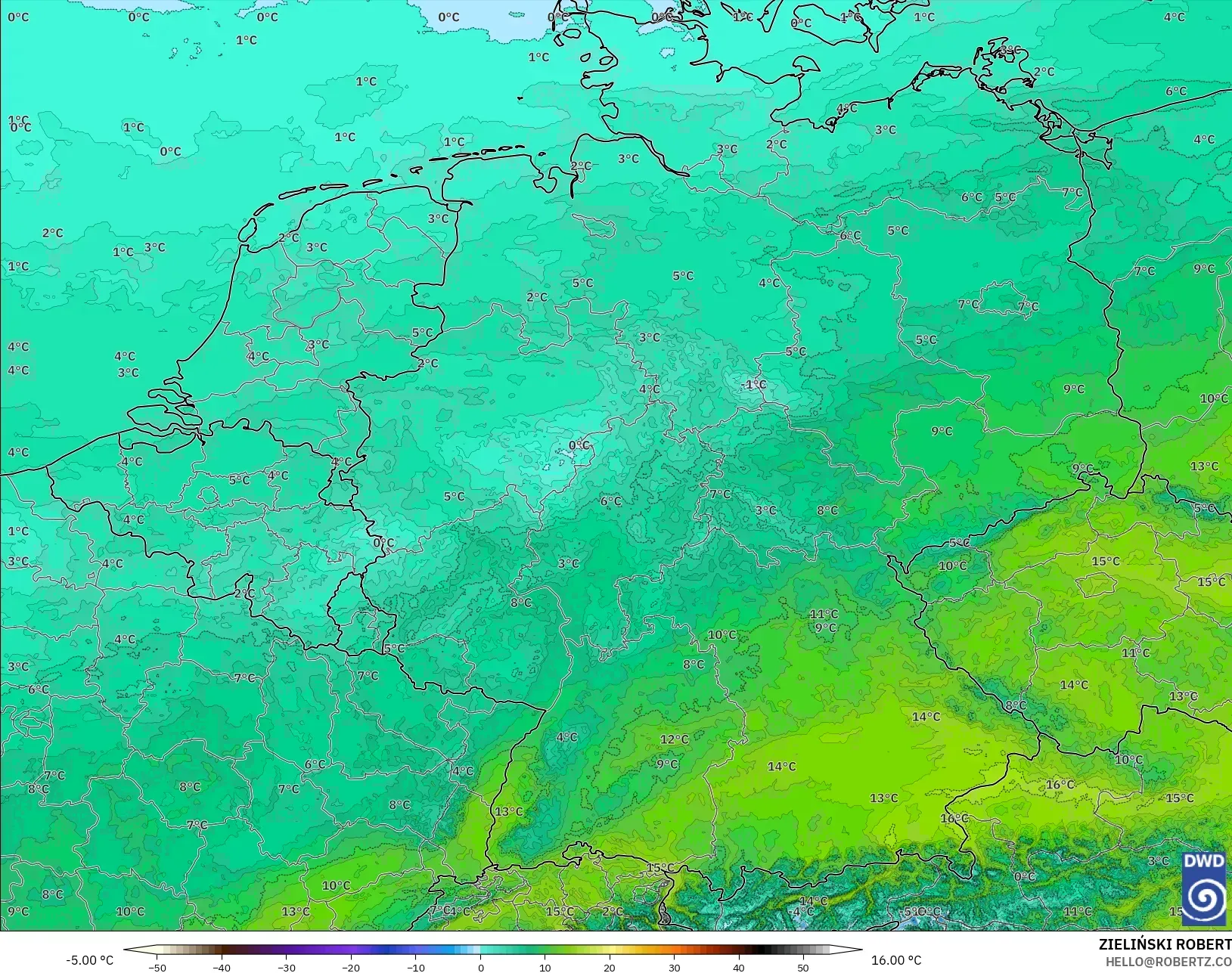 ICON Alemania 2 km modelo - Alemania, Temperatura a 850 hPa