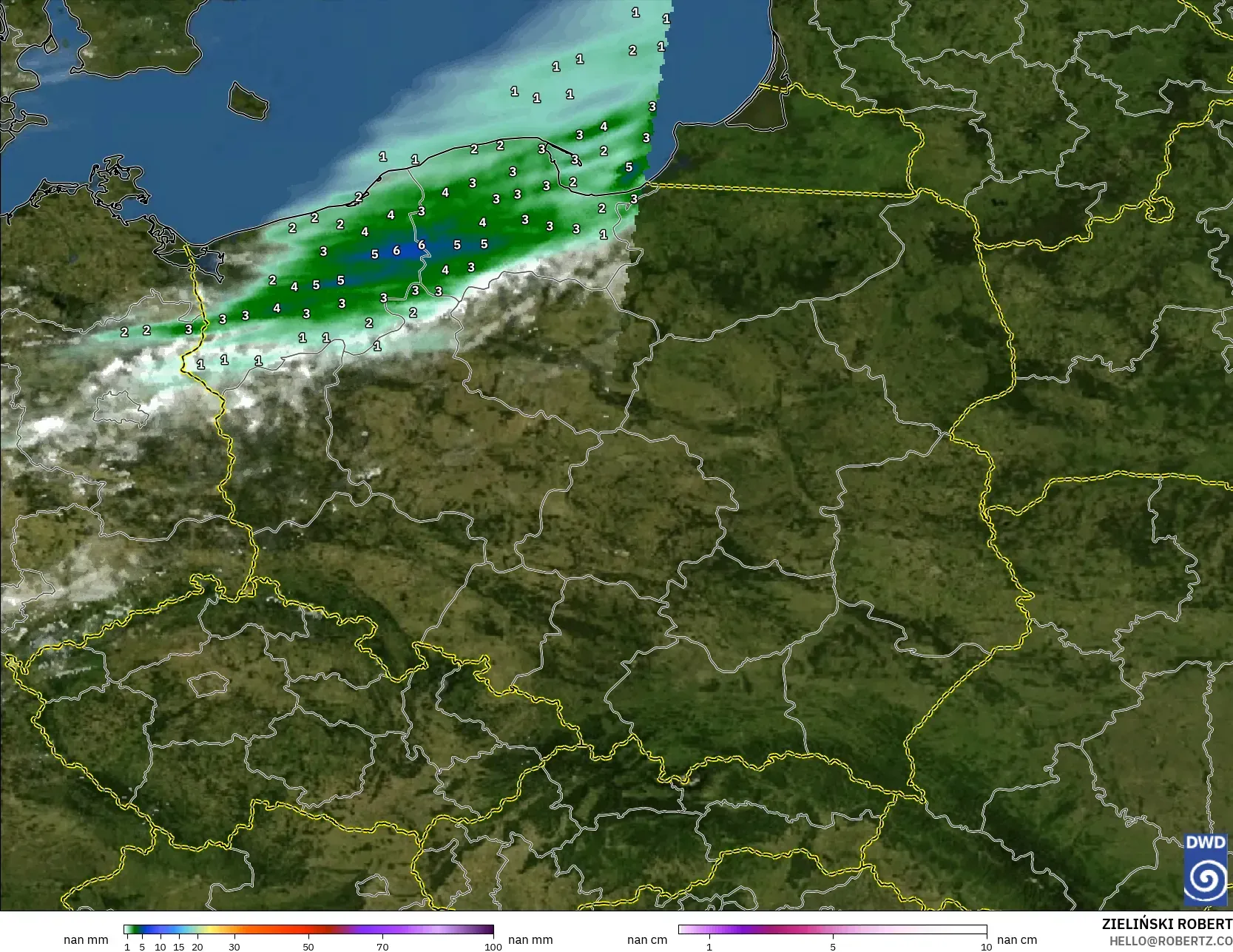ICON Alemania 2 km modelo - Polonia, Precipitación, nubes y presión